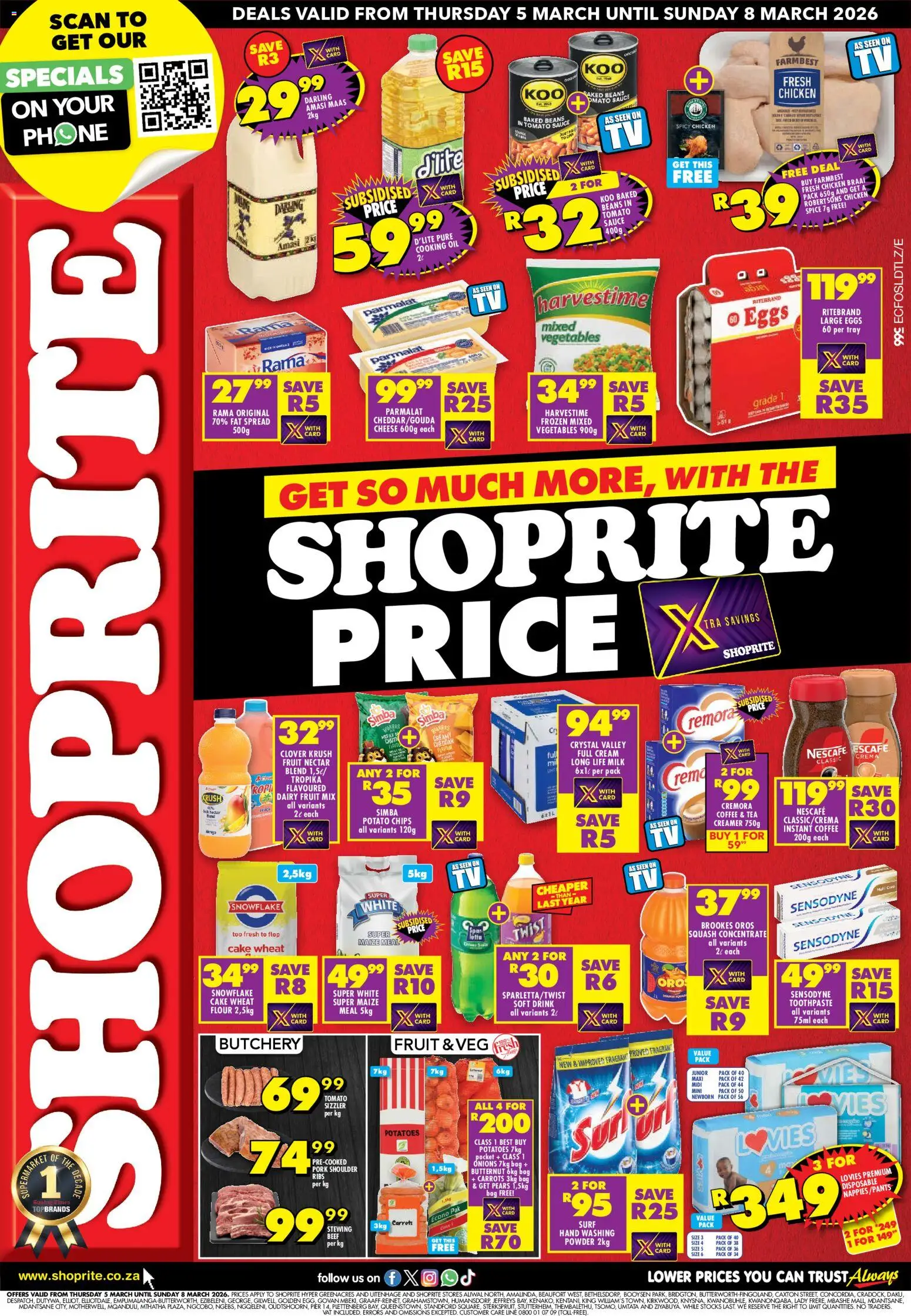 New Shoprite catalogue – valid from 05.03.2026 | Page: 1 | Products: Pears, Phone, Cheese, Pork