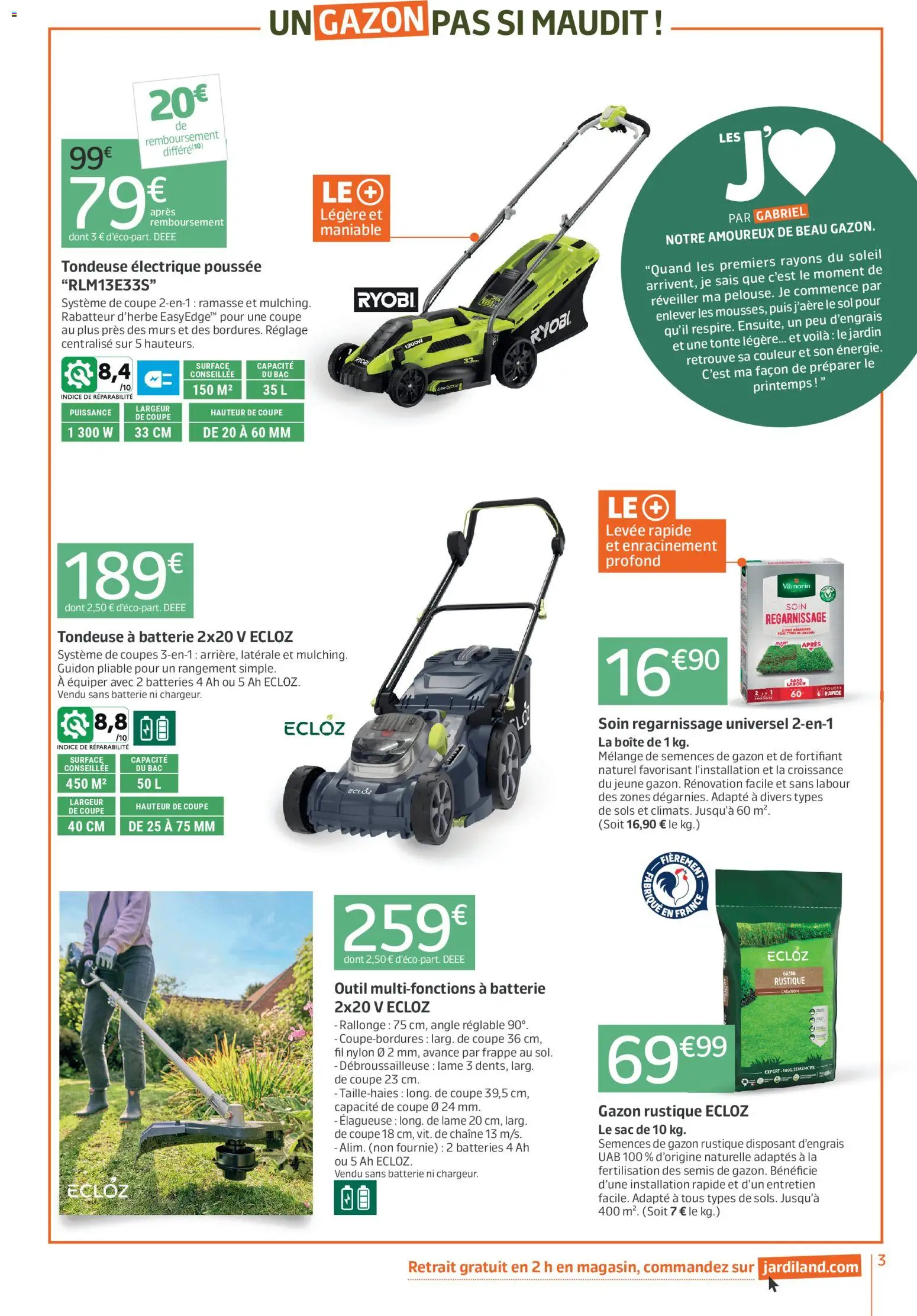 {H1} | Page: 3 | Produits: Sac, Débroussailleuse, Tondeuse, Batterie