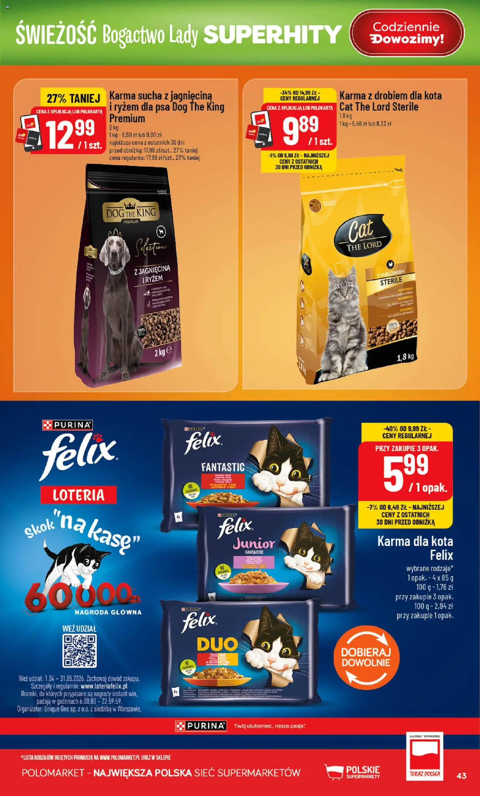 POLOmarket gazetka od 15.04.2026 | Strona: 43 | Produkty: Jagnięcina, Karma dla kota