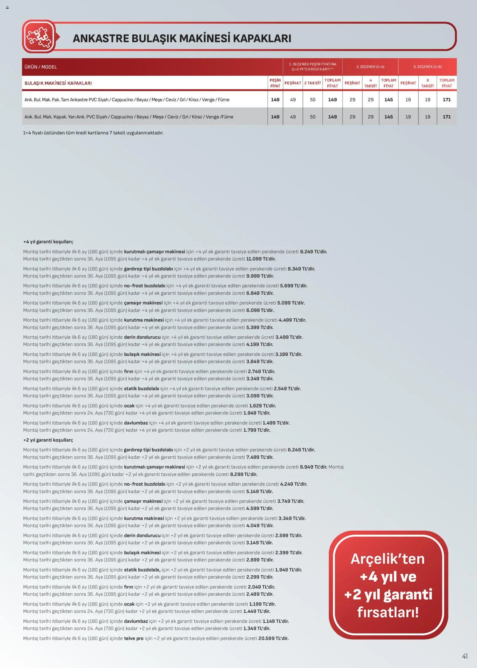 Arçelik Katalog - 01.01.2026 tarihinden itibaren geçerlidir | Sayfa: 41