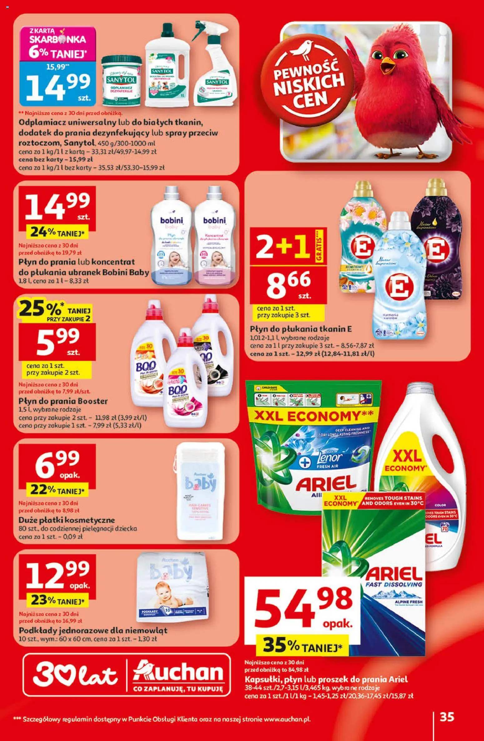 Auchan - Gazetka 30 Lat Hipermarket  od 09.04.2026 | Strona: 35 | Produkty: Karta, Płyn do płukania tkanin, Ariel, Płatki