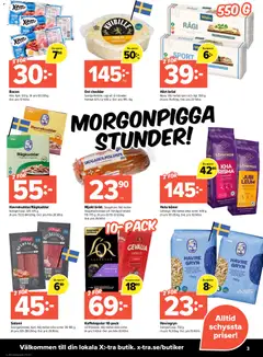 Coop X:-TRA erbjudanden - Förhandsvisning av reklamblad från butik Coop X:-TRA aktuell från 23.03.2026 | Sida: 3 | Produkter: Bacon, Ost, Bröd, Salami