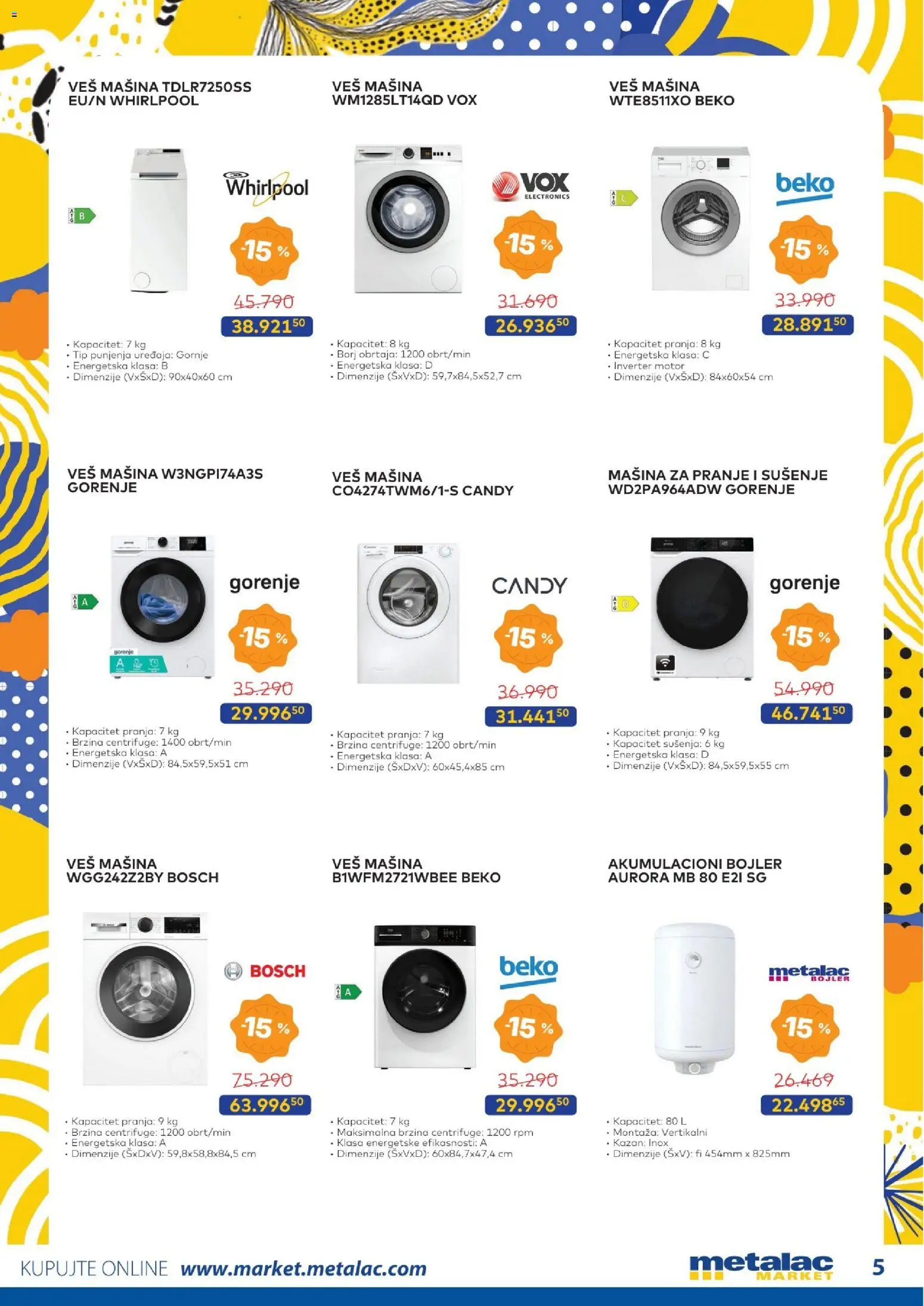 Metalac Market katalog - važi od 01.03.2026 | Strana: 5 | Proizvode: Bosch, Candy, Veš mašina