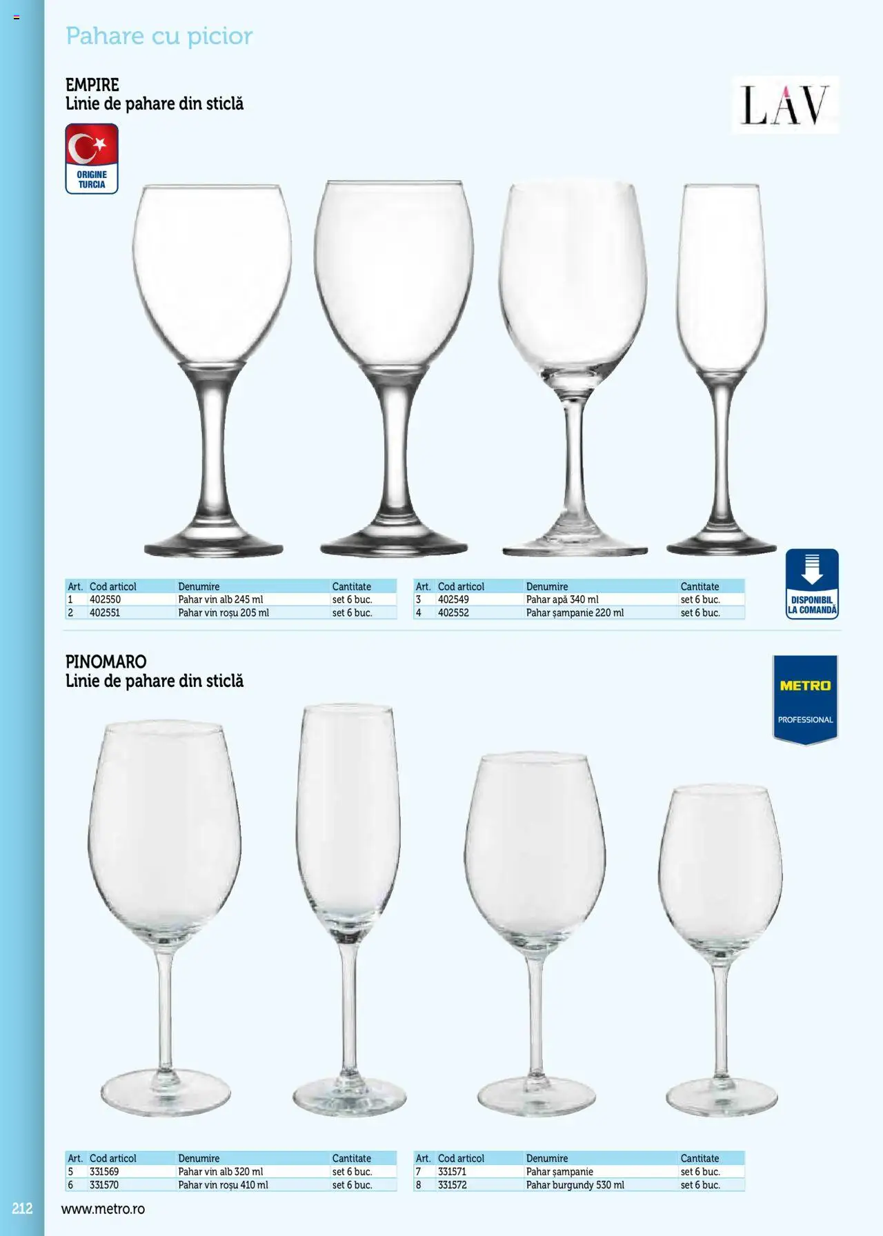 Noul catalog Metro – valabil de la 17.09.2025 | Pagină: 212 | Produse: Pahare, Vin, Apă