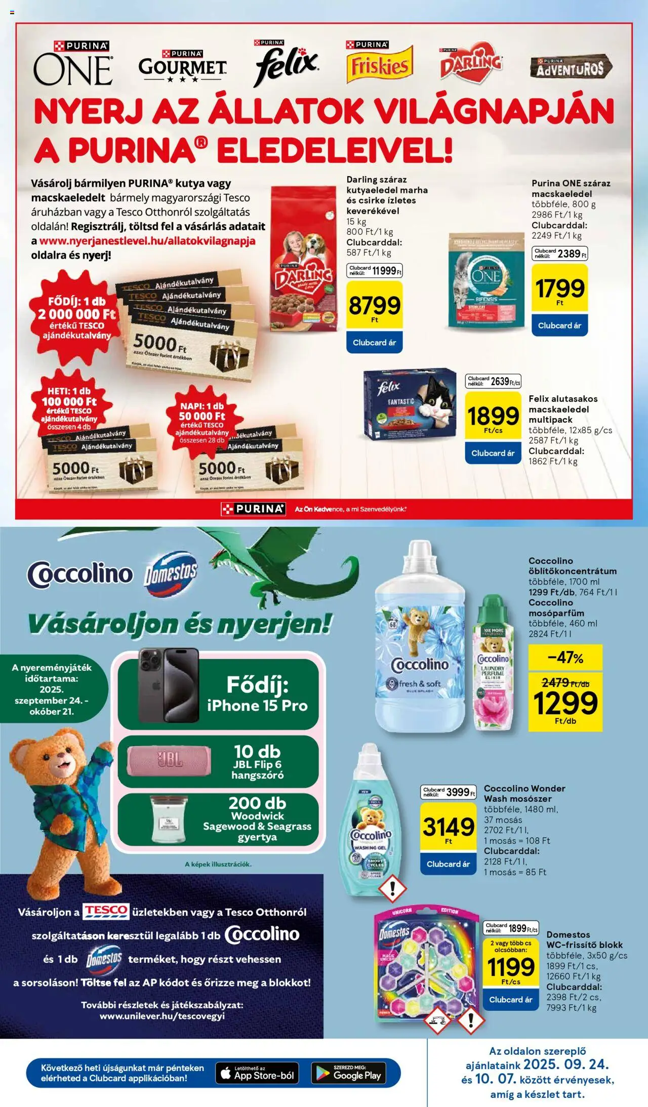 Tesco akciós ujság - amely érvényes a következő dátumtól: 02.10.2025 | Oldal: 27 | Termékek: Macskaeledel, Iphone, Gyertya, Mosószer