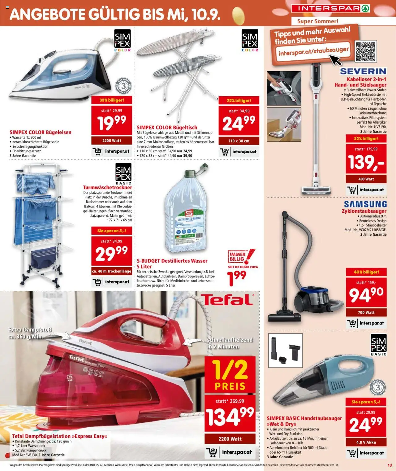 Interspar Flugblatt - Niederösterreich gültig ab 21.08.2025 | Seite: 13 | Produkte: Wasser, Trockner, Bügeleisen, Samsung