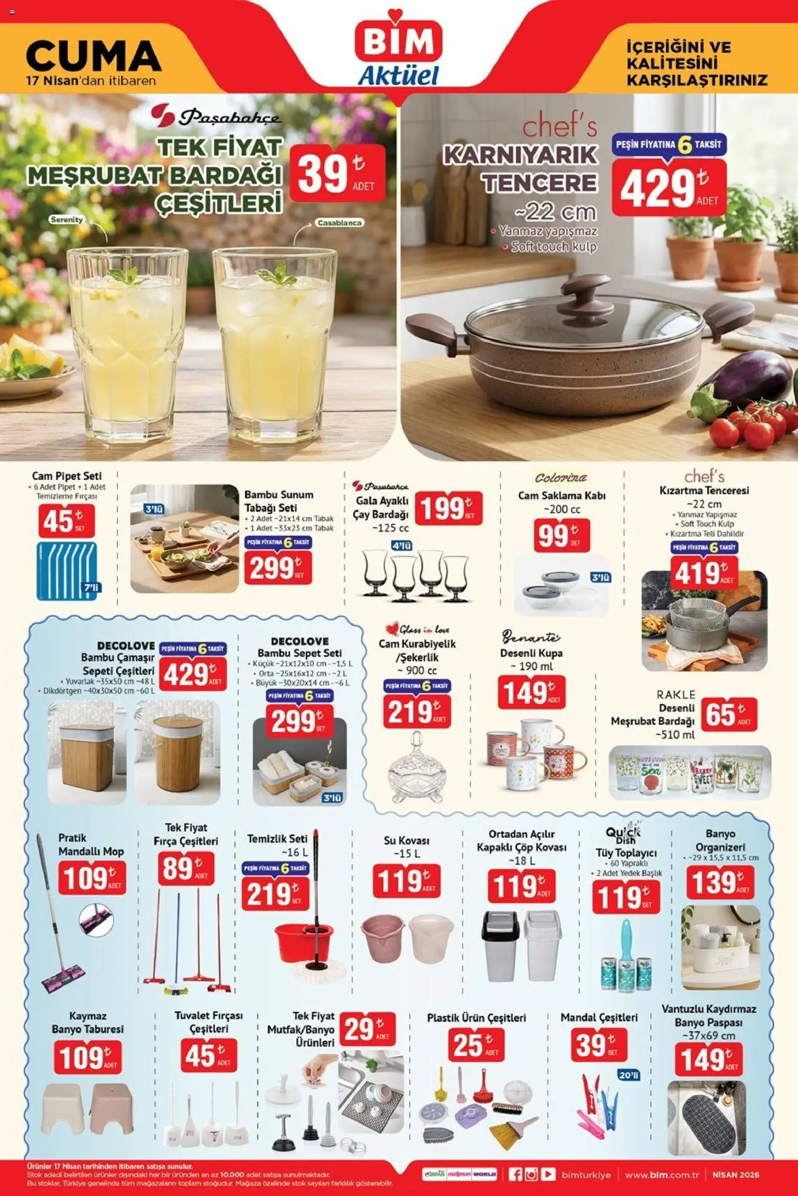 BİM - Katalog Cuma - 17.04.2026 tarihinden itibaren geçerlidir | Sayfa: 6 | Ürünler: Banyo, Su, Çay bardağı, Banyo paspası