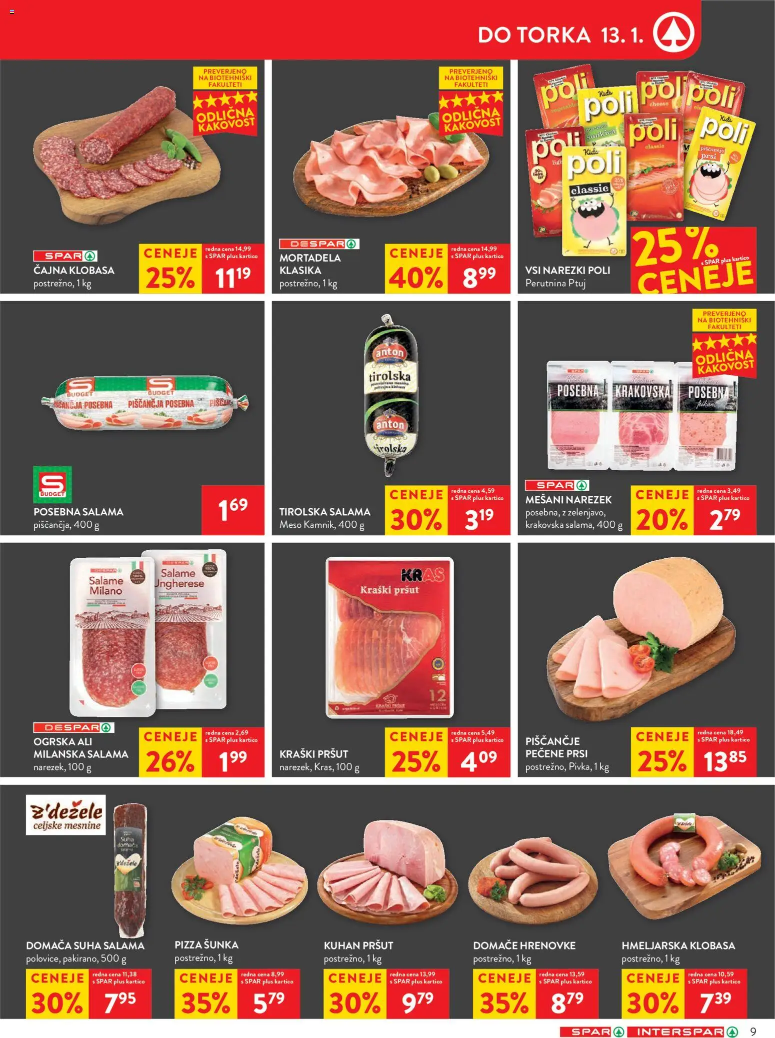 Novi Spar katalog ponudbe – veljaven od 07.01.2026 | Stran: 9 | Izdelki: Hrenovke, Pršut, Mortadela, Salama
