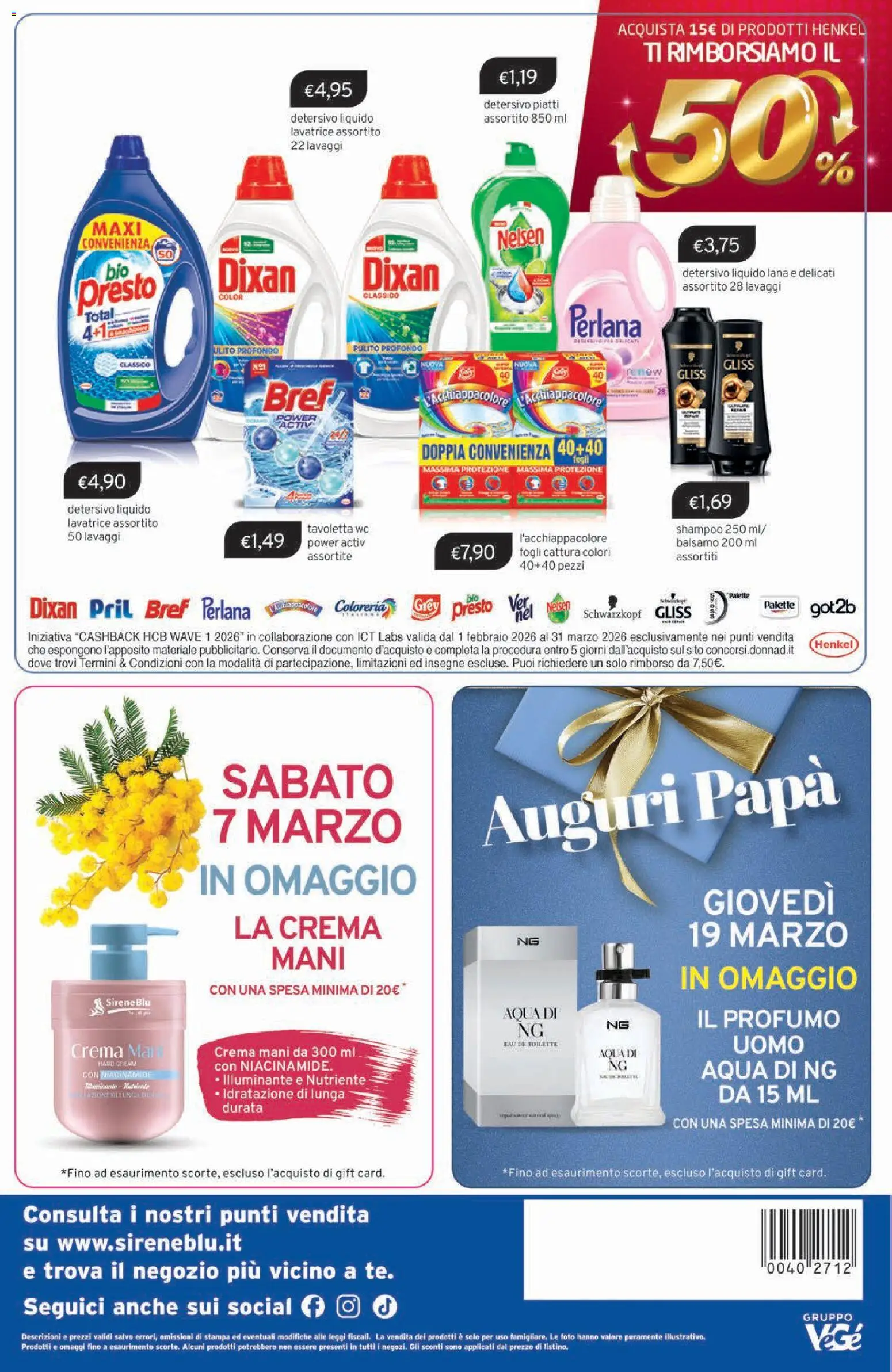 Volantino Sirene Blu del 03.03.2026 | Pagina: 24 | Prodotti: Crema, Lavatrice, Stampa, Profumo
