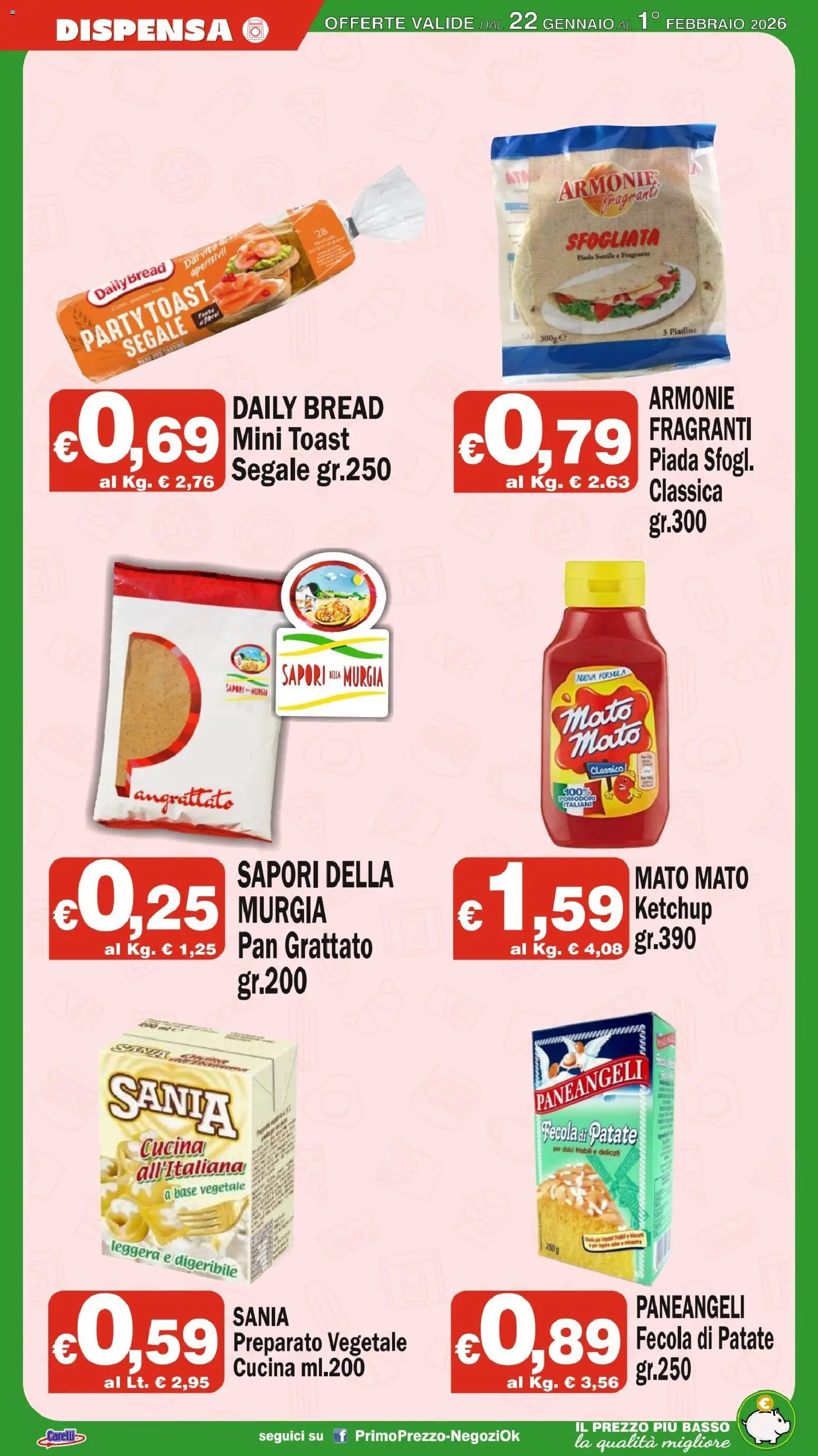 Volantino Primo Prezzo del 22.01.2026 | Pagina: 12 | Prodotti: Ketchup, Biscotti, Patate, Pomodori