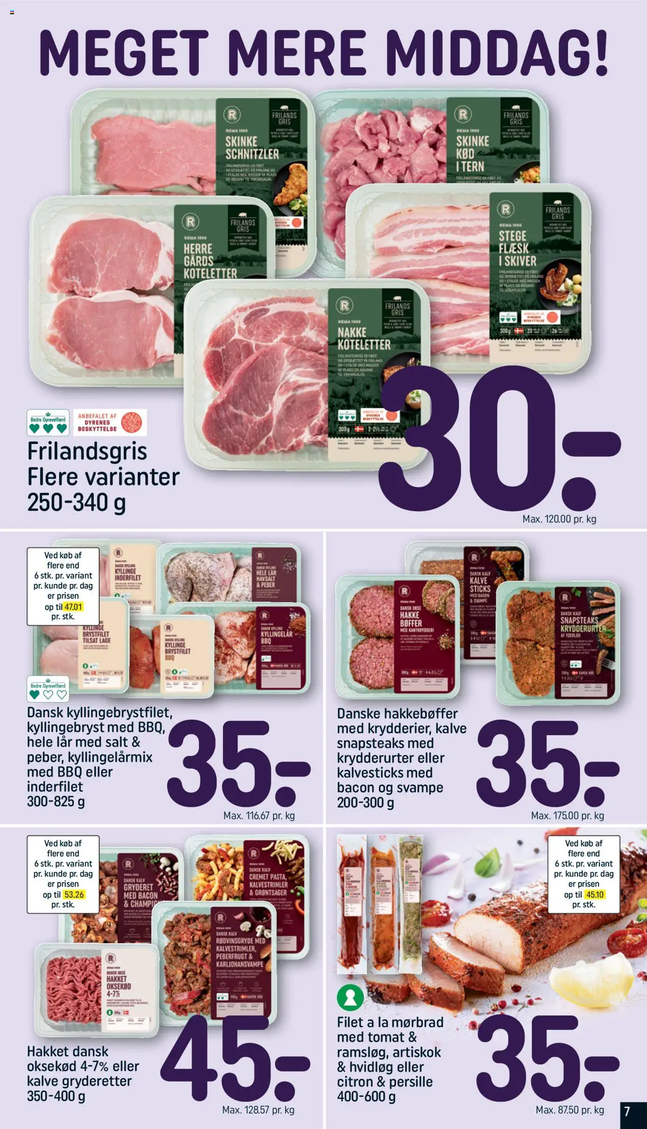 Rema 1000 tilbudsavis – gyldig fra 19.10.2025 | Side: 7 | Produkter: Koteletter, Hvidløg, Bacon, Persille