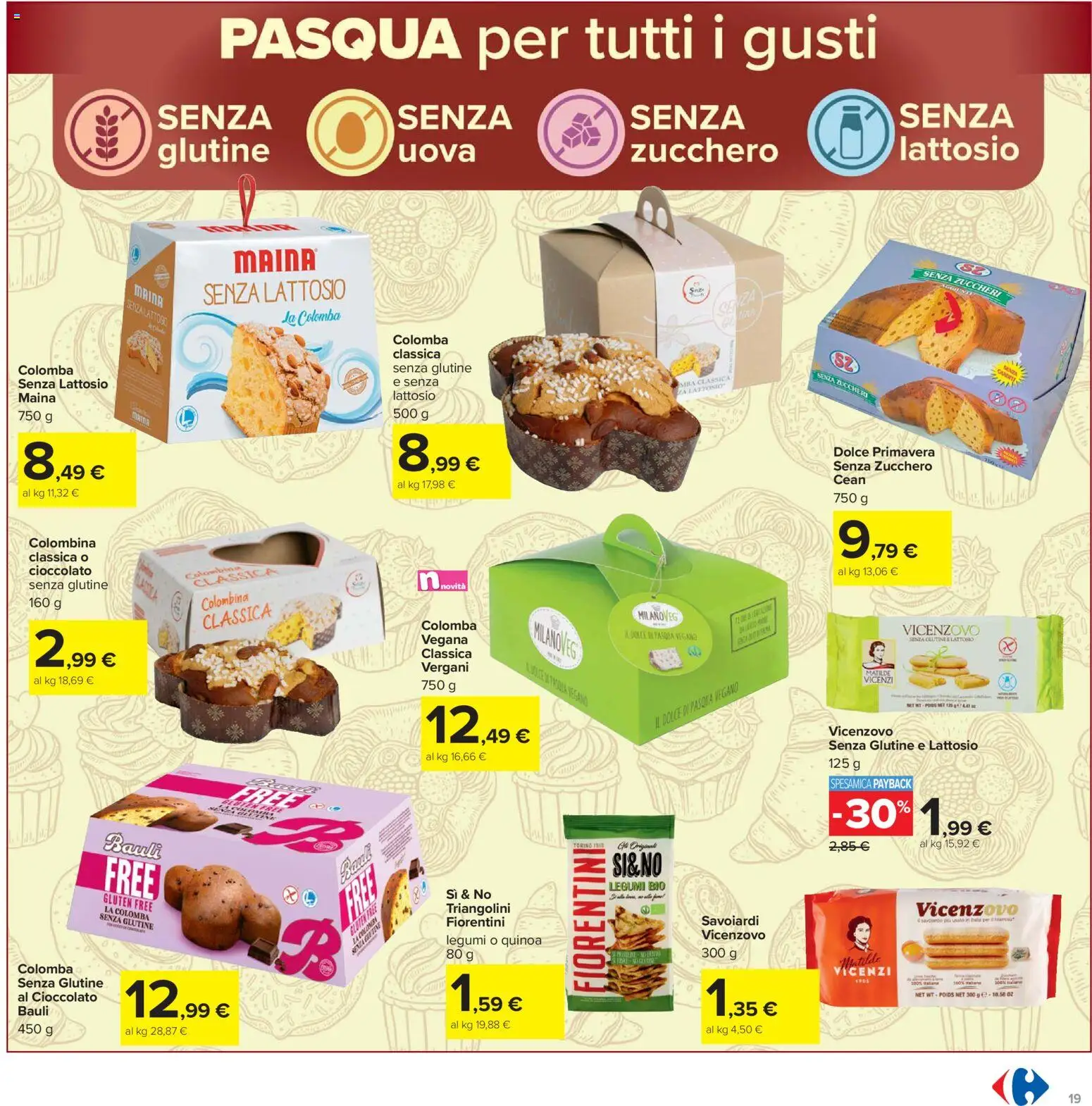 Volantino Carrefour del 24.03.2026 | Pagina: 19 | Prodotti: Uova, Cioccolato, Zucchero, Quinoa