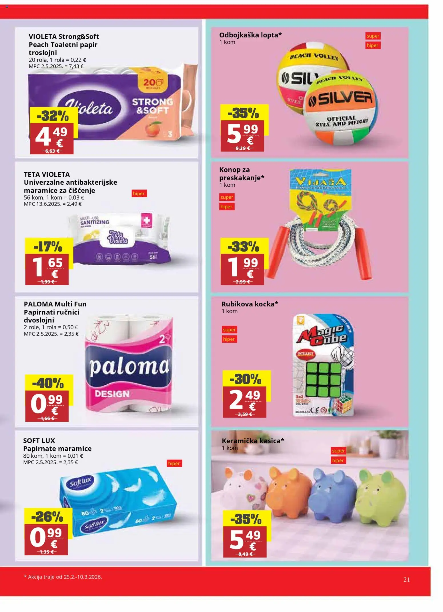 Ribola katalog | vrijedi od 25.02.2026 | Stranica: 21 | Proizvodi: Papirnati ručnici, Toaletni papir, Violeta
