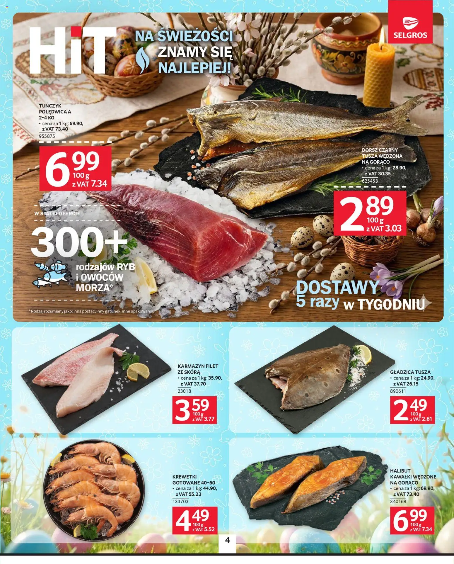 Selgros cash&carry gazetka od 19.03.2026 | Strona: 4 | Produkty: Krewetki, Dorsz, Tuńczyk, Dorsz czarny