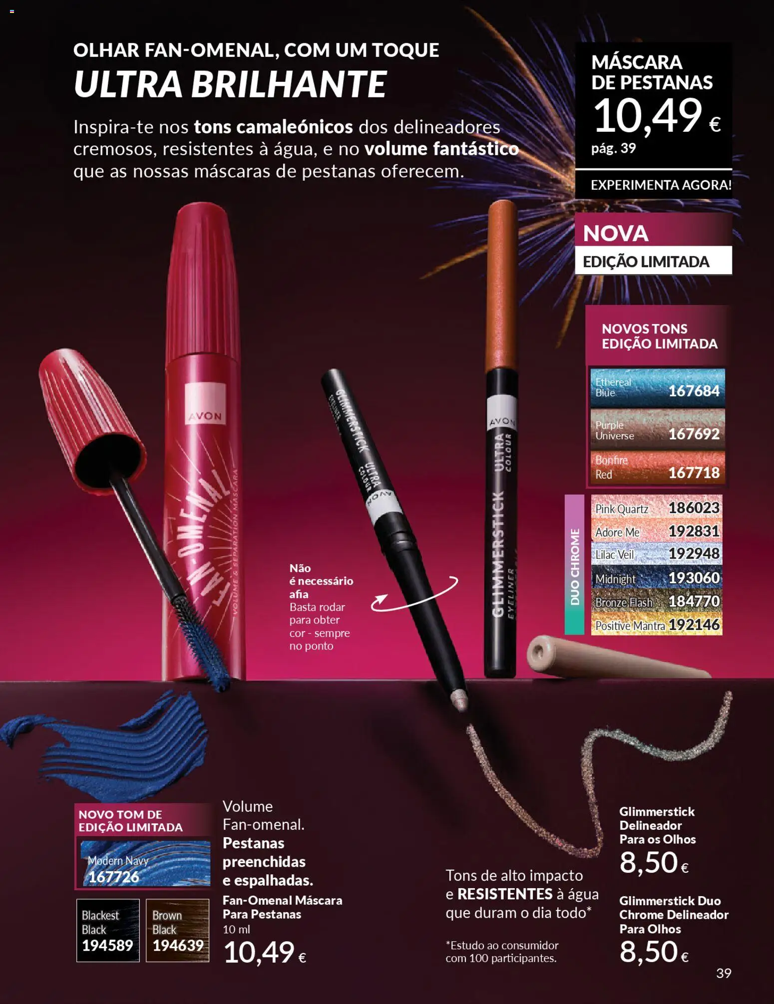 Catálogo Avon Campanha 1 │ válido de 01.01.2026 | Página: 39 | Produtos: Agua, Máscara de pestanas, Delineador