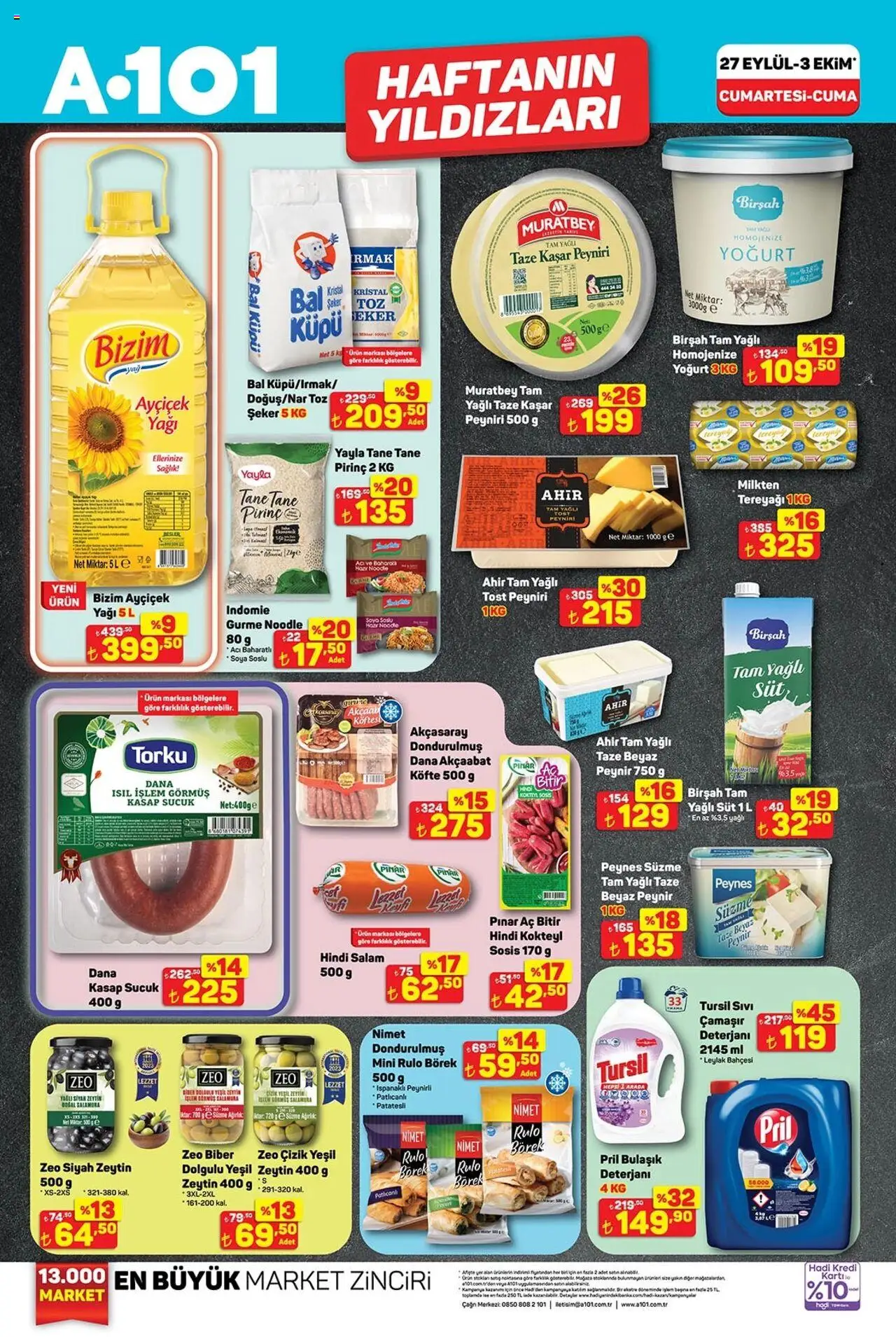 A101 Katalog - 27.09.2025 tarihinden itibaren geçerlidir | Sayfa: 1 | Ürünler: Süt, Yoğurt, Şeker, Zeytin