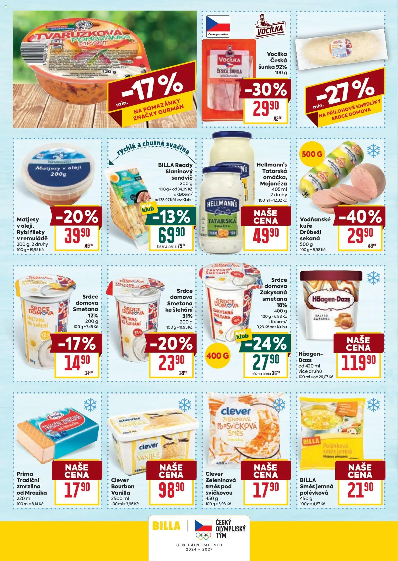 Billa Velký leták od 04.02.2026 | Strana: 16 | Produkty: Pomazánky, Smetana, Zmrzlina, Kuře