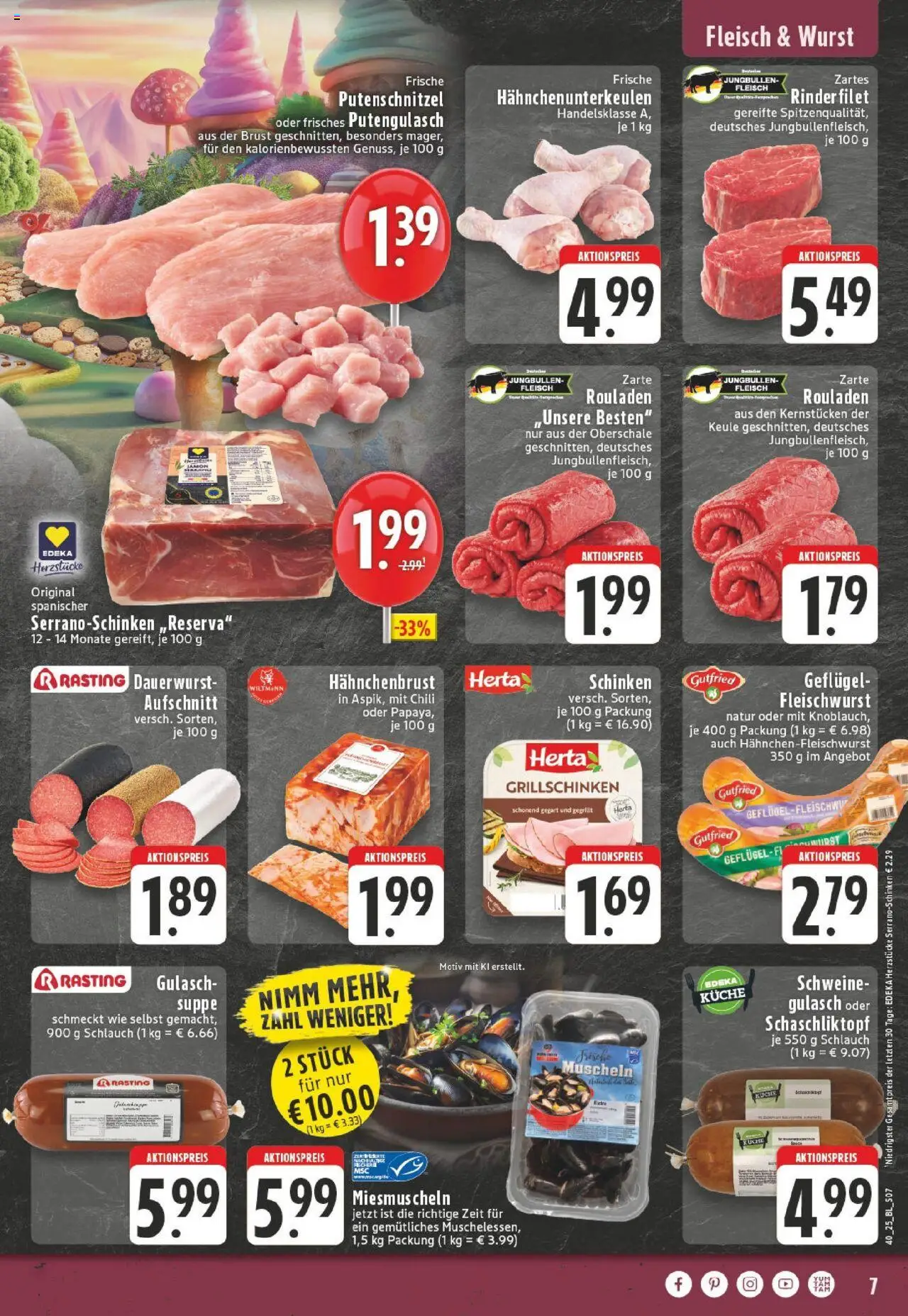 Edeka prospekt Schalksmühle	 – gültig ab 28.09.2025 | Seite: 7 | Produkte: Schweinegulasch, Gulasch, Putenschnitzel, Hahnchenbrust