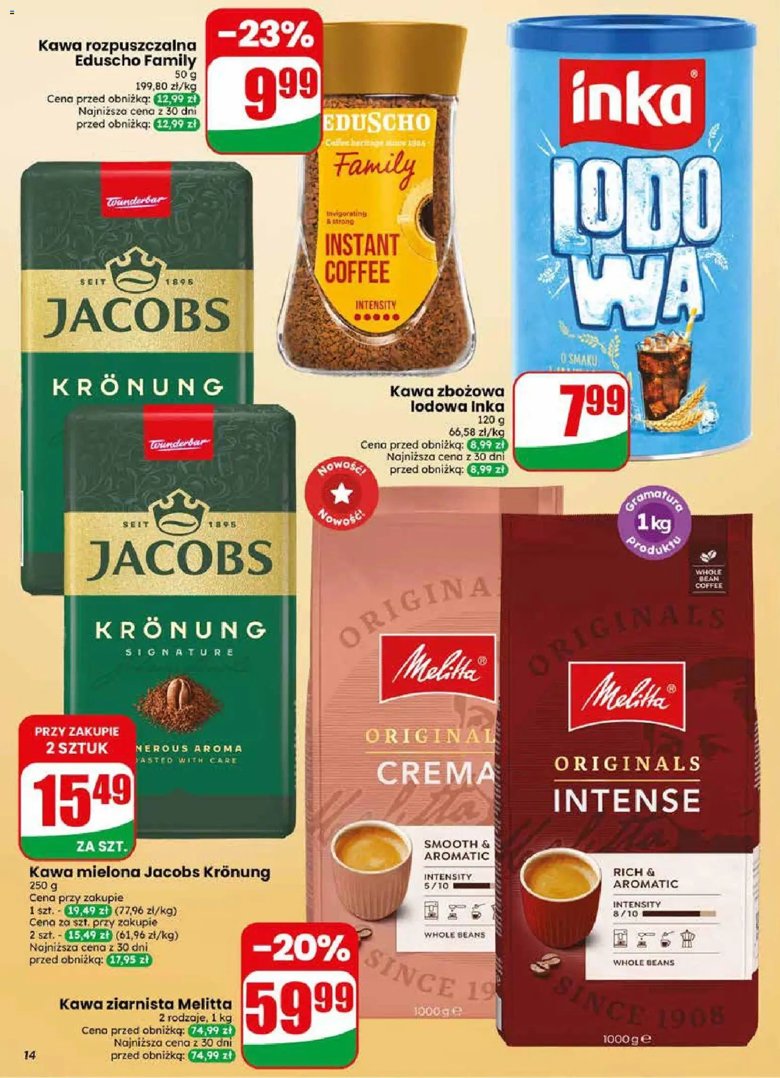 Dino gazetka od 29.04.2026 | Strona: 14 | Produkty: Kawa ziarnista, Kawa rozpuszczalna, Kawa