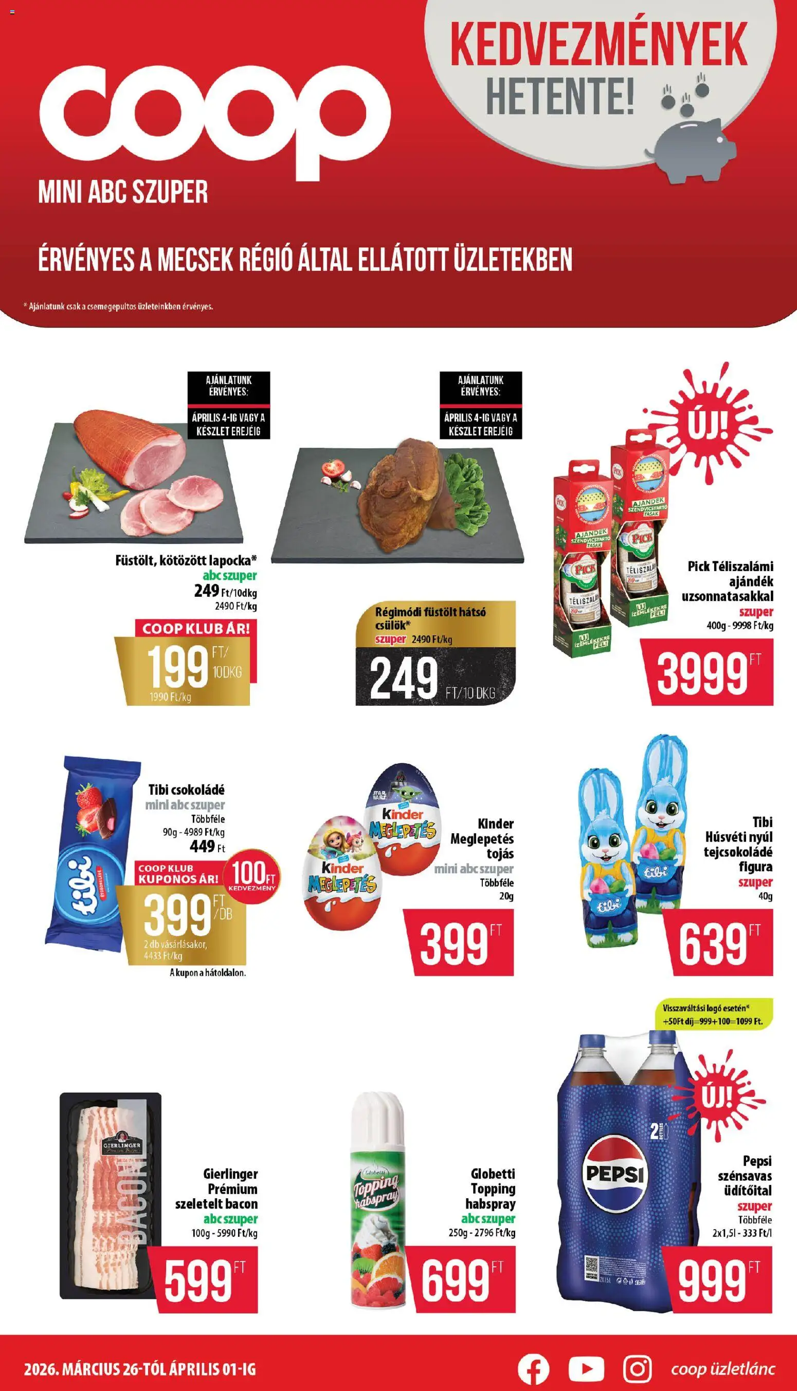 COOP akciós ujság - amely érvényes a következő dátumtól: 26.03.2026 | Oldal: 1 | Termékek: Pepsi, Pick, Csokoládé, Téliszalámi