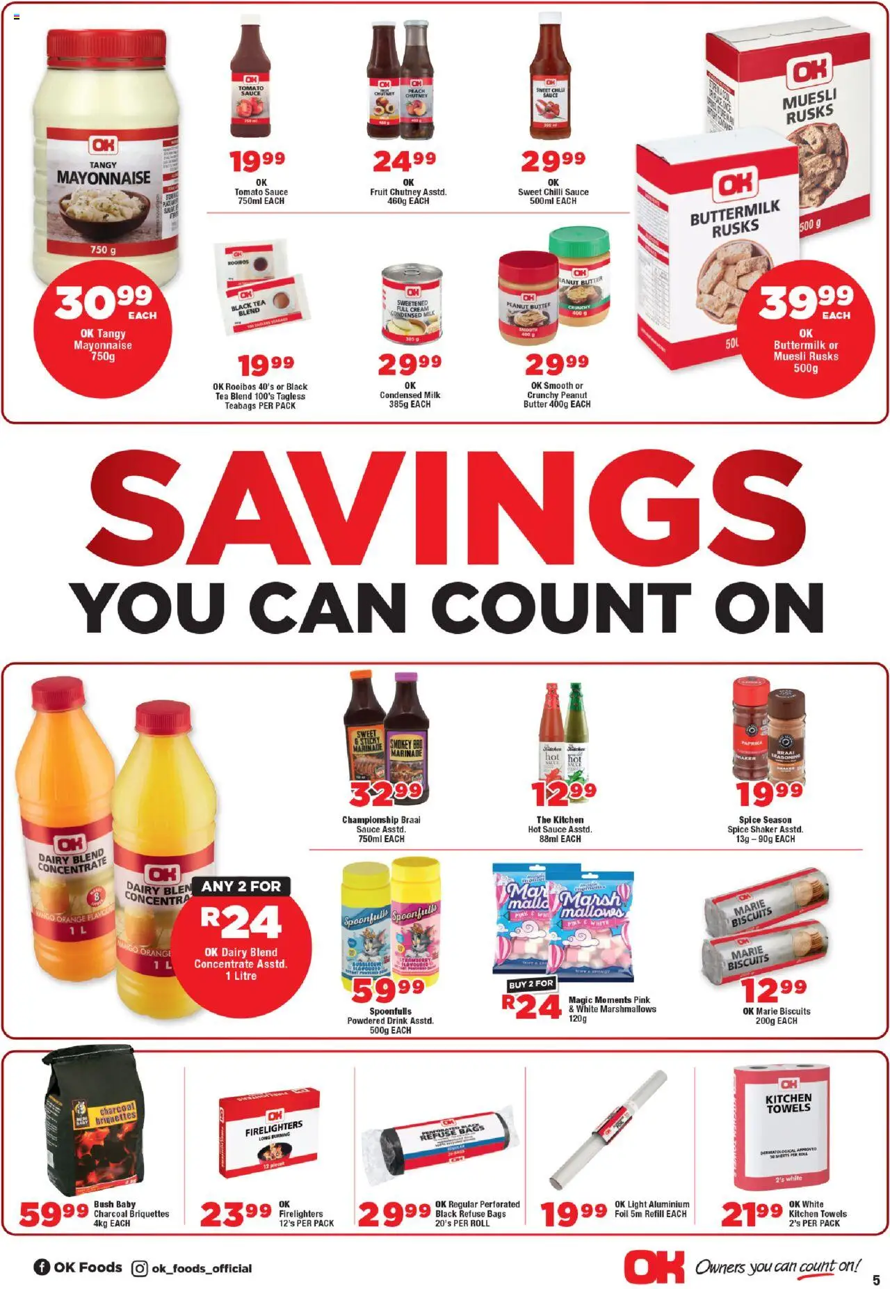 OK Foods KwaZulu-Natal - Specials │ valid from 13.08.2025 | Page: 5 | Products: Condensed milk, Biscuits, Refuse bags, Chilli