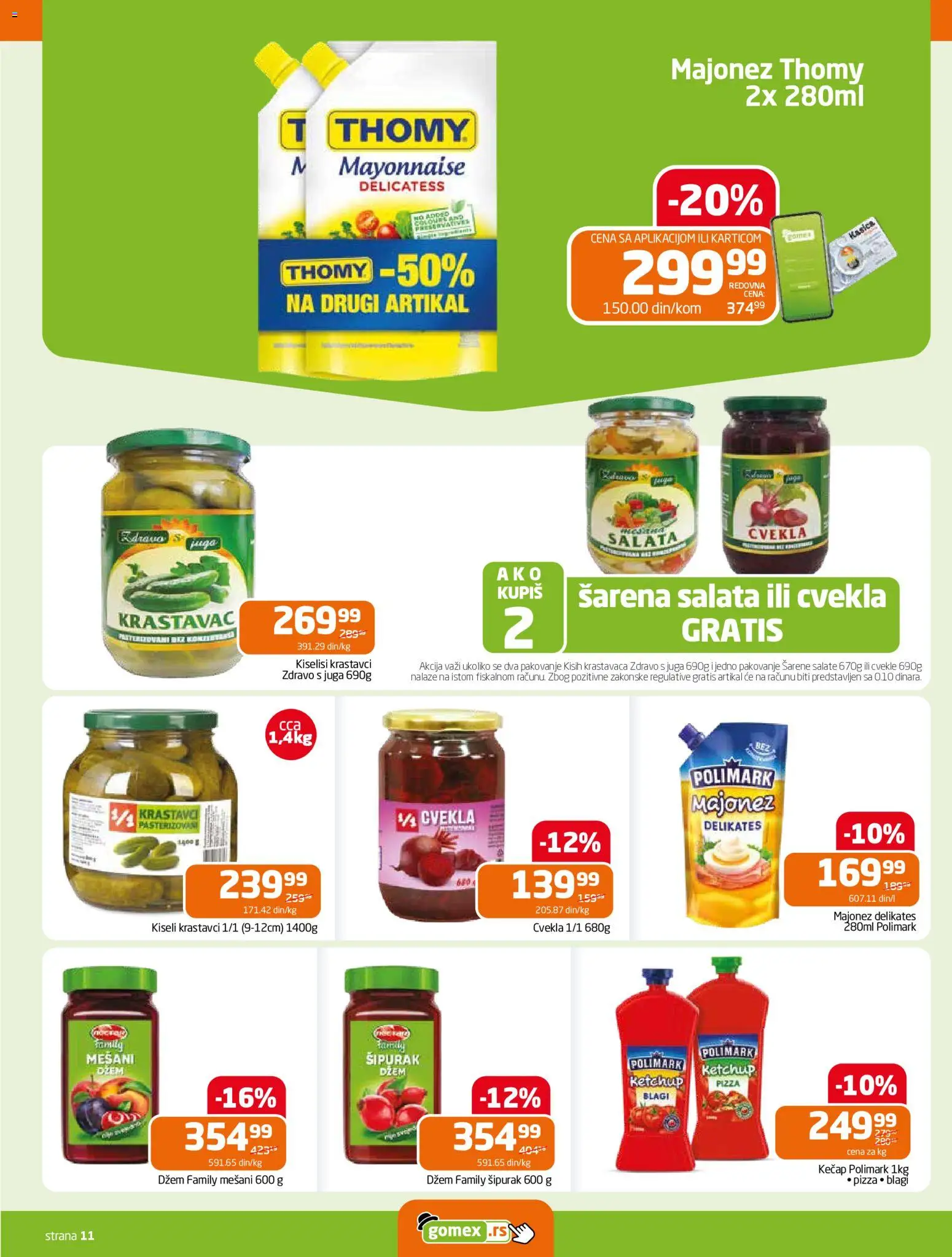 Gomex katalog - važi od 05.11.2025 | Strana: 11 | Proizvode: Kečap, Kiseli krastavci, Cvekla, Pakovanje