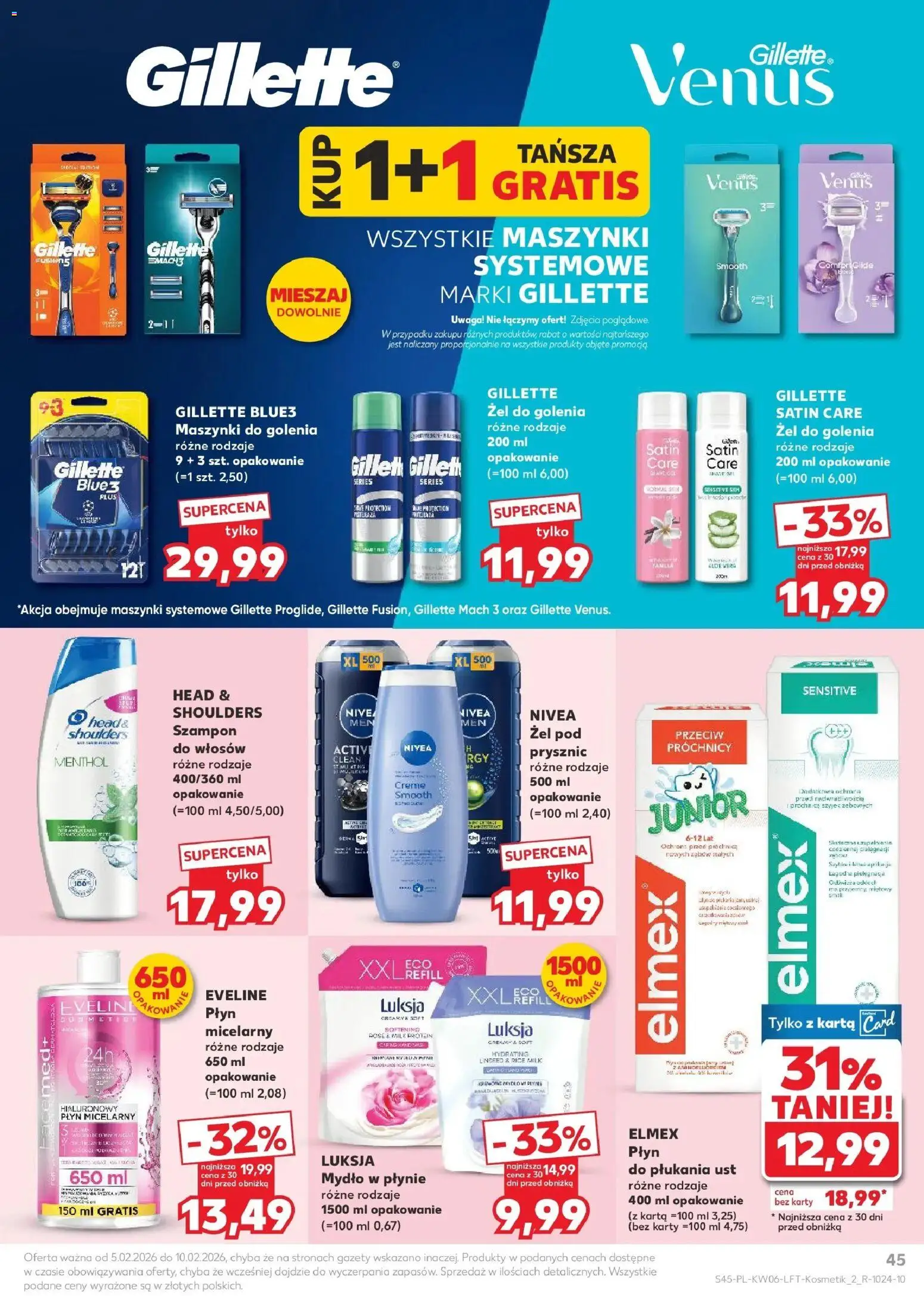 Kaufland gazetka od 05.02.2026 | Strona: 45 | Produkty: Gillette, Mydło w płynie, Maszynki do golenia, Szampon
