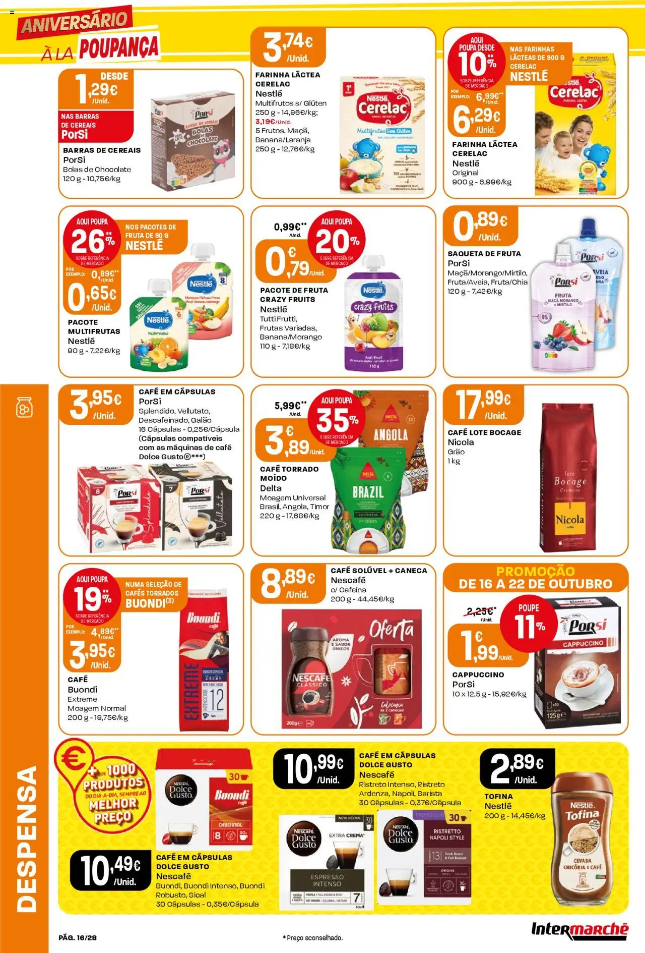 Intermarché Folheto Contact │ válido de 16.10.2025 | Página: 16 | Produtos: Aveia, Farinha láctea, Café, Chocolate