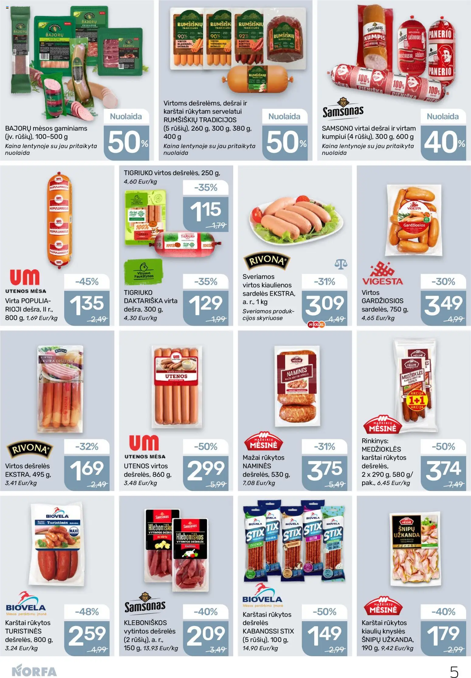 NORFA akcijos nuo 05.03.2026 | Puslapis: 5 | Prekių: Sardelės, Kiaulienos, Dešrelės, Kumpis