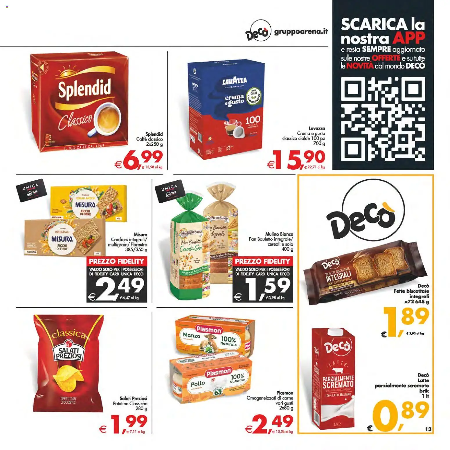 Volantino Decò del 24.10.2025 | Pagina: 13 | Prodotti: Crema, Crackers, Fette biscottate, Lavazza