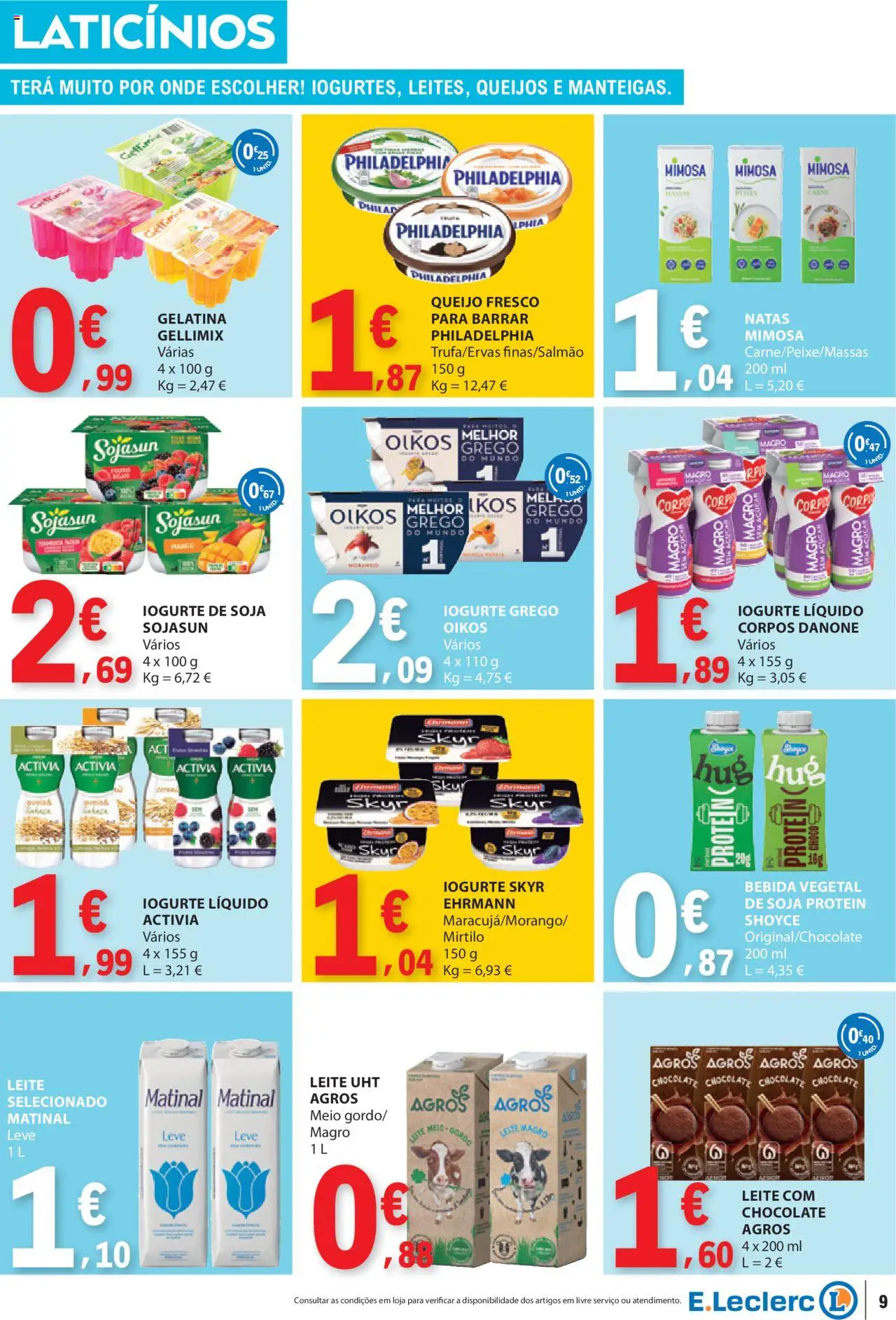 E.Leclerc folheto │ válido de 14.08.2025 | Página: 9 | Produtos: Soja, Gelatina, Iogurte, Natas