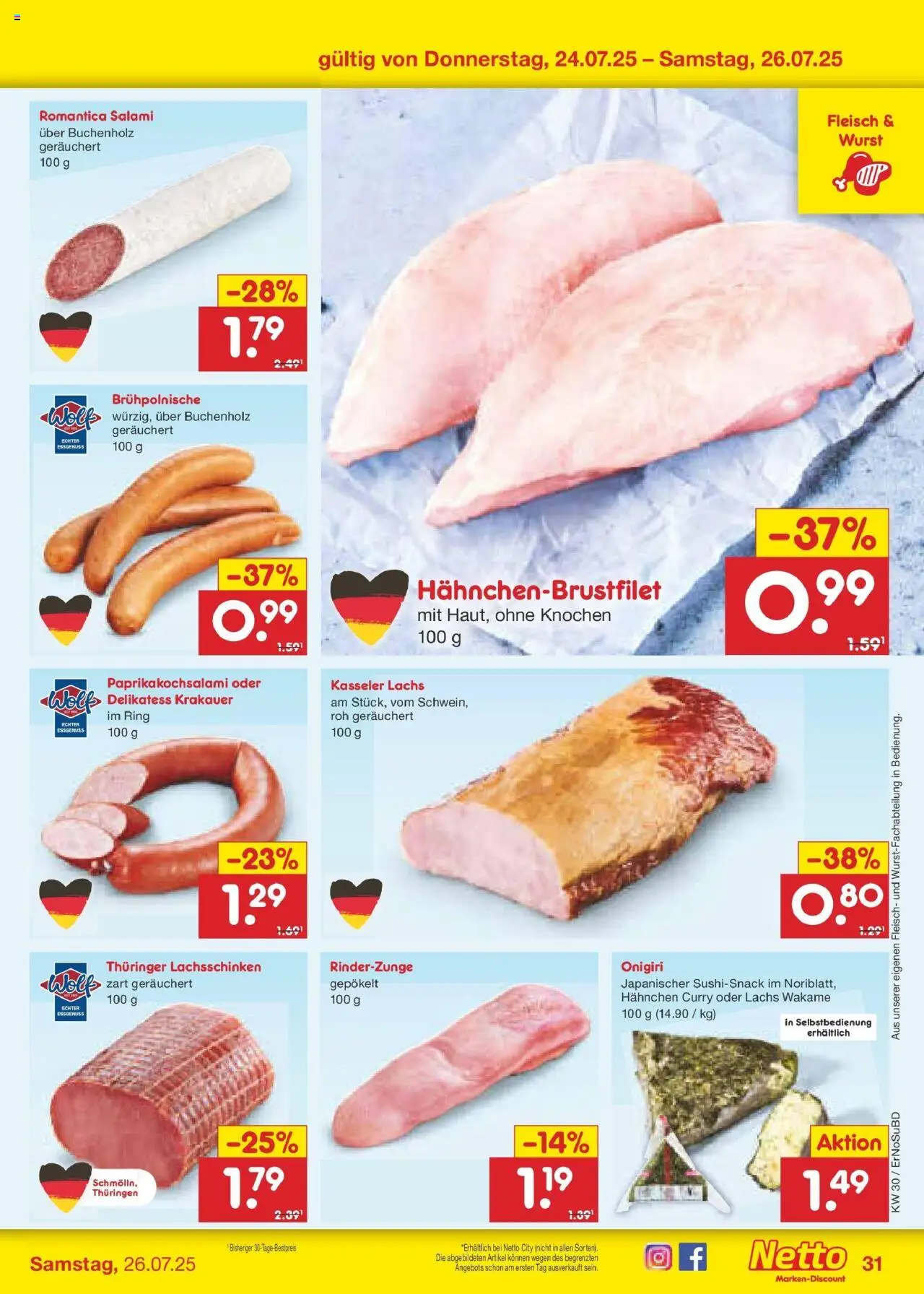 Netto Marken-Discount prospekt Jena-Lobeda	 - gültig ab dem 21.07.2025 | Seite: 45 | Produkte: Hahnchen, Lachs, Wurst, Fleisch