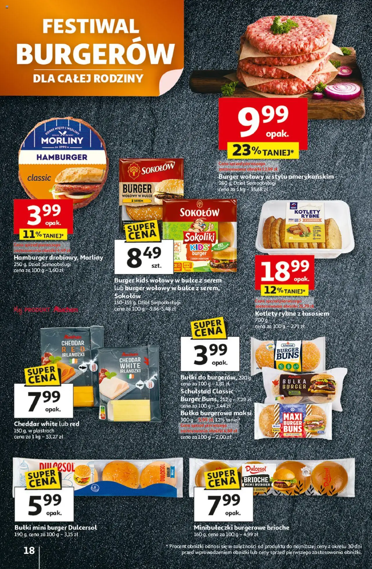Auchan Gazetka - Pewność niskich cen Hipermarket od 07.08.2025 | Strona: 18 | Produkty: Burger wołowy, Mięso, Bułka, Cheddar