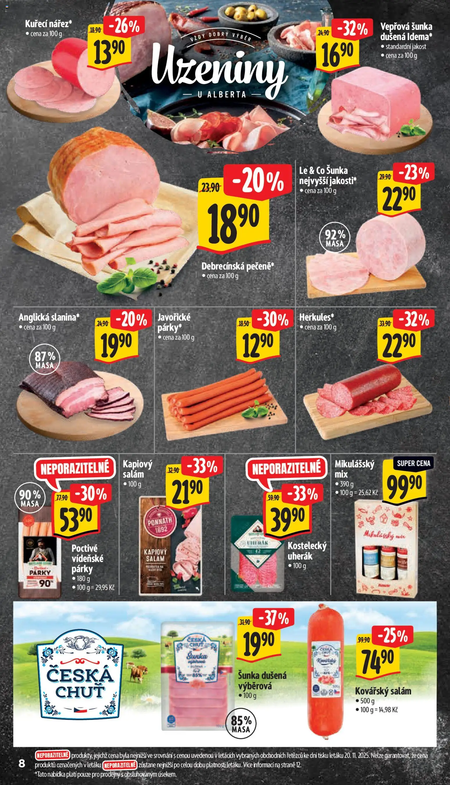 Albert leták - Supermarket od 26.11.2025 | Strana: 15 | Produkty: Uherák, Šunka, Párky, Uzeniny