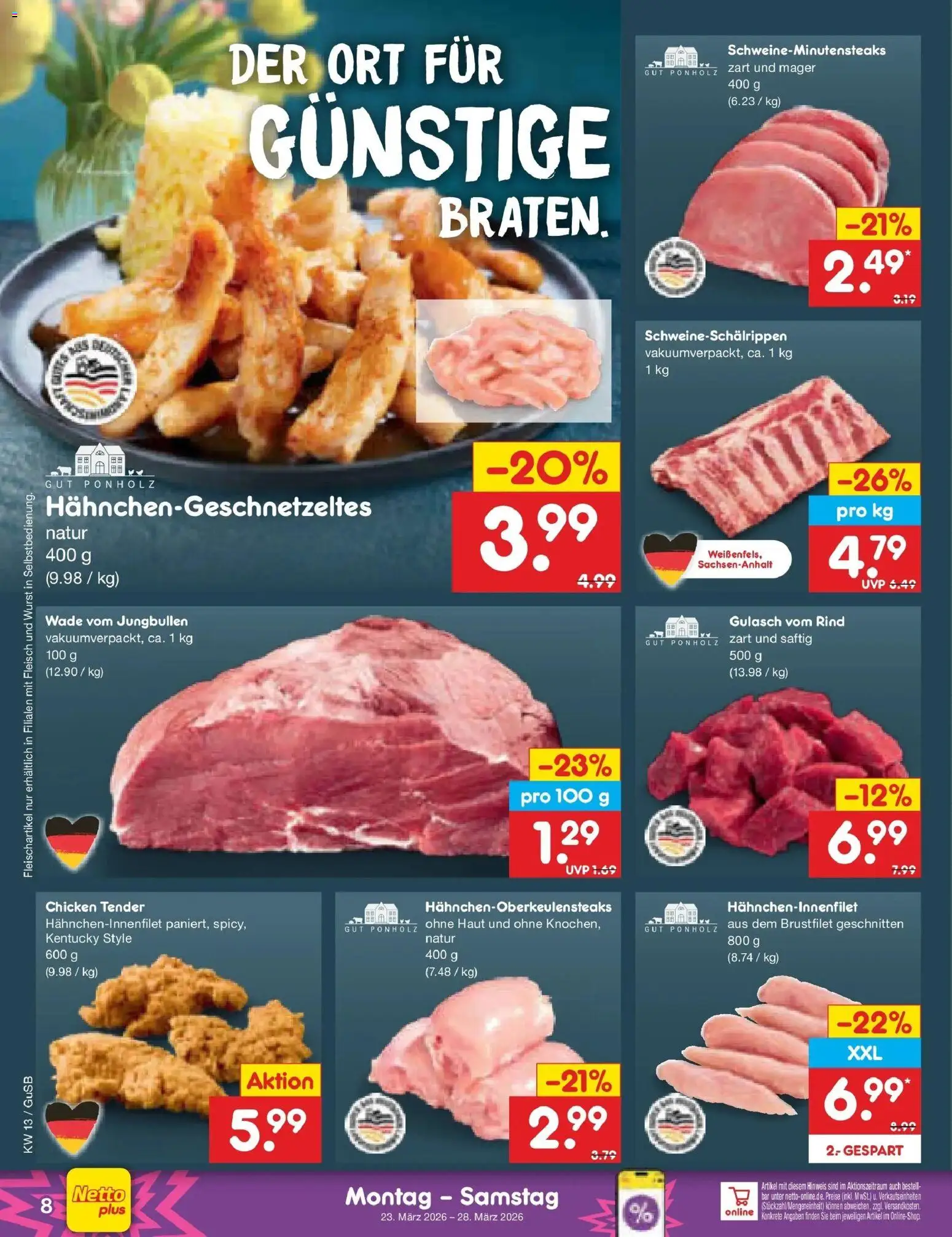 Netto Marken-Discount Prospekt Machern	 – gültig ab 23.03.2026 | Seite: 8 | Produkte: Gulasch, Wurst, Fleisch