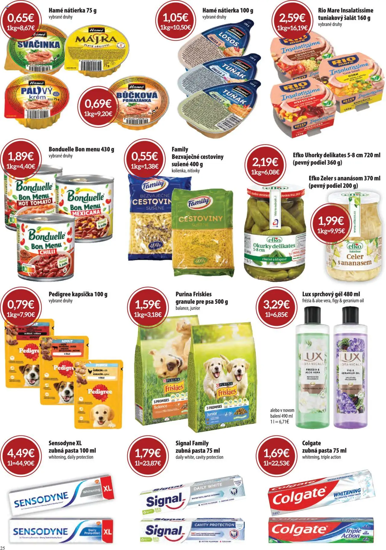 Nové CBA Komfos akcie – leták je platný od 02.10.2025 | Strana: 25 | Produkty: Cestoviny, Zubná pasta, Krém, Uhorky
