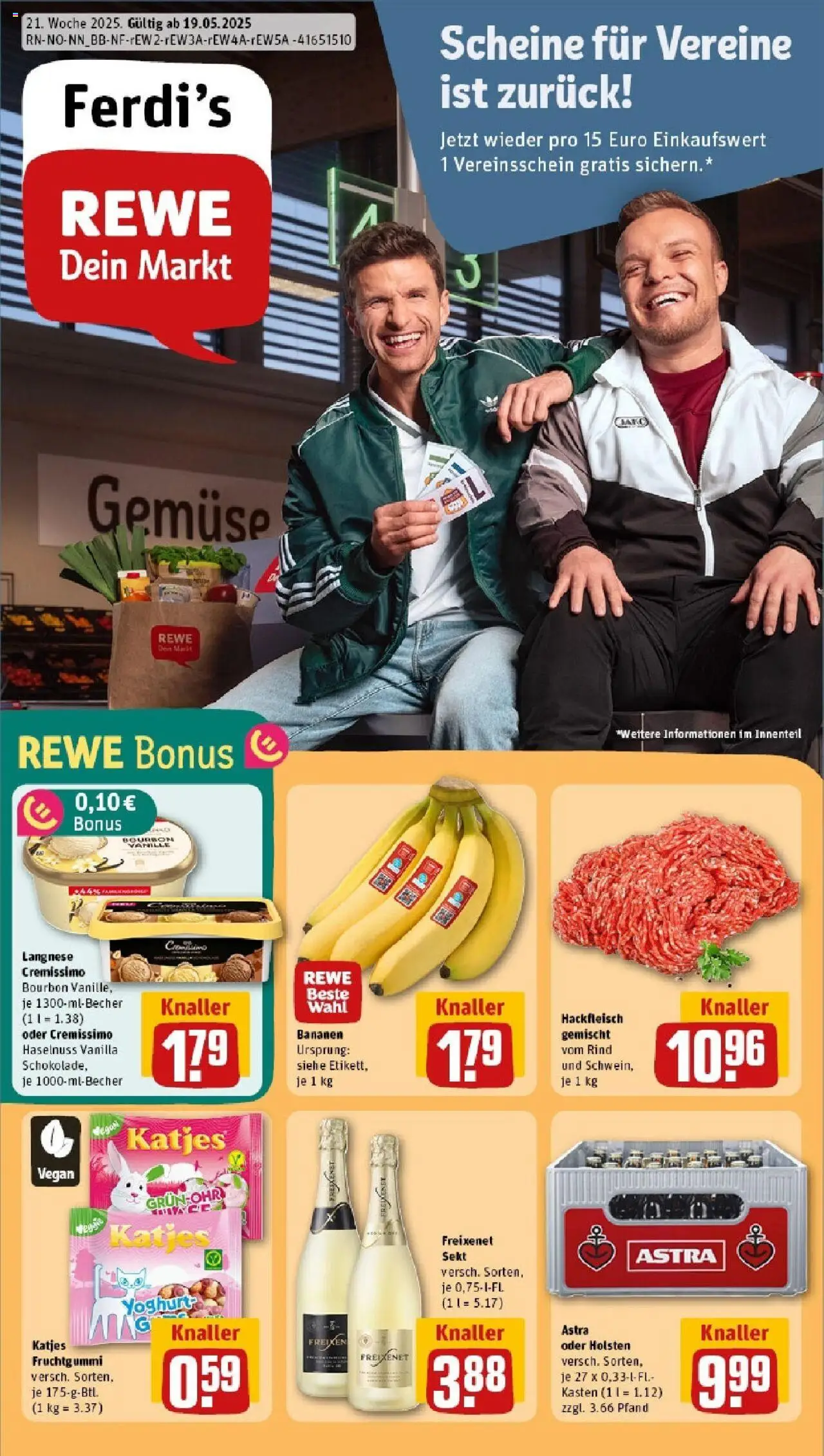 Rewe - Rewe: Wochenangebote - gültig ab dem 18.05.2025 | Seite: 1 | Produkte: Langnese cremissimo, Katjes, Astra, Bananen
