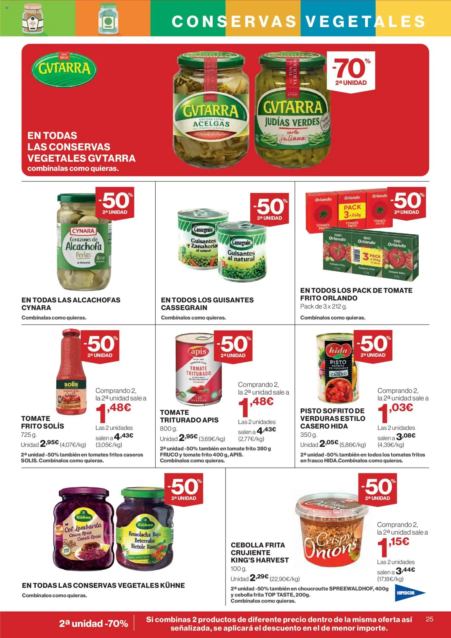 Hipercor catálogo │ válido desde el 25.03.2026 | Página: 25 | Productos: Tomates, Zanahoria, Παγωμένο τσάι, Tomate triturado