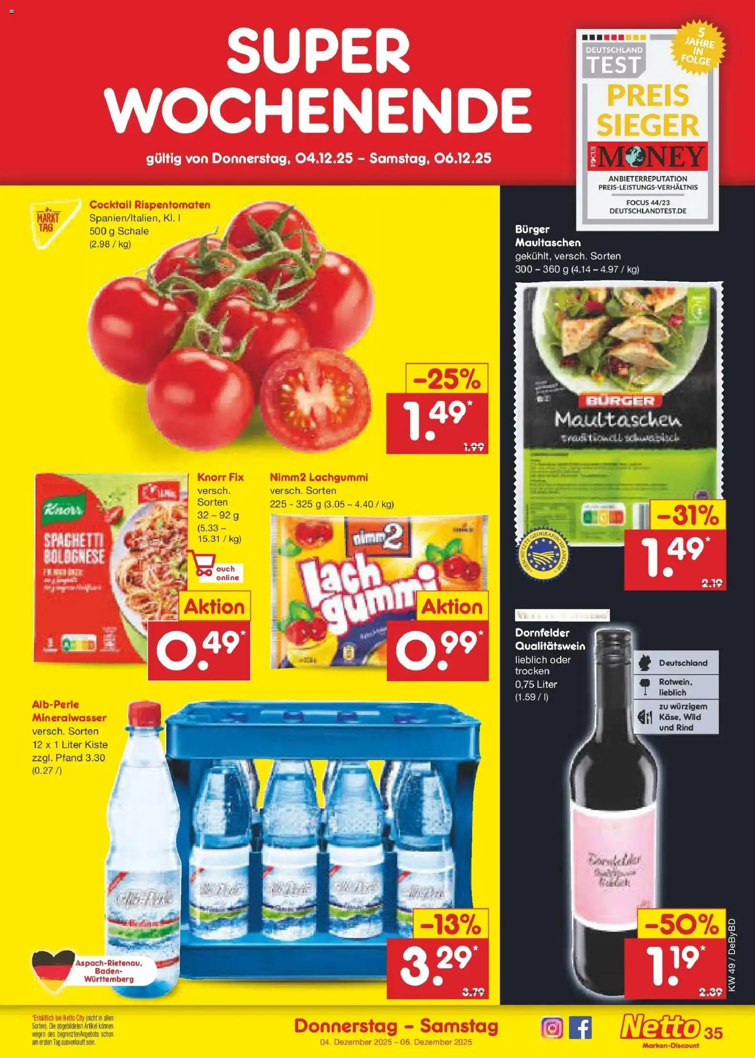 Netto Marken-Discount prospekt Buttenwiesen	 – gültig ab 01.12.2025 | Seite: 37 | Produkte: Knorr fix, Knorr, Mineralwasser, Maultaschen