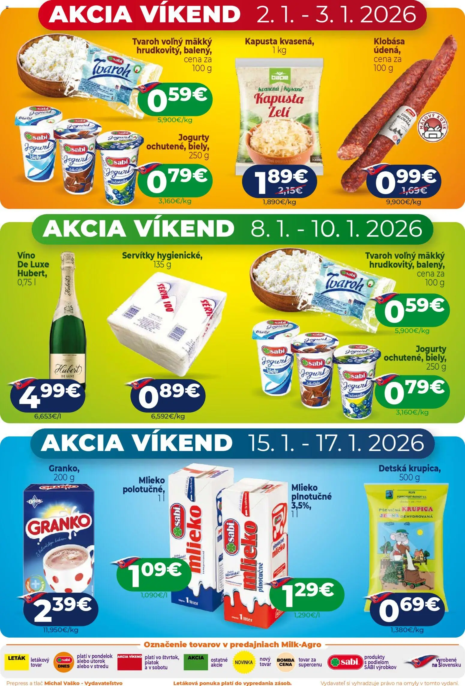 Nové Milk Agro akcie – leták je platný od 02.01.2026 | Strana: 2 | Produkty: Mlieko, Jogurt, Víno, Granko