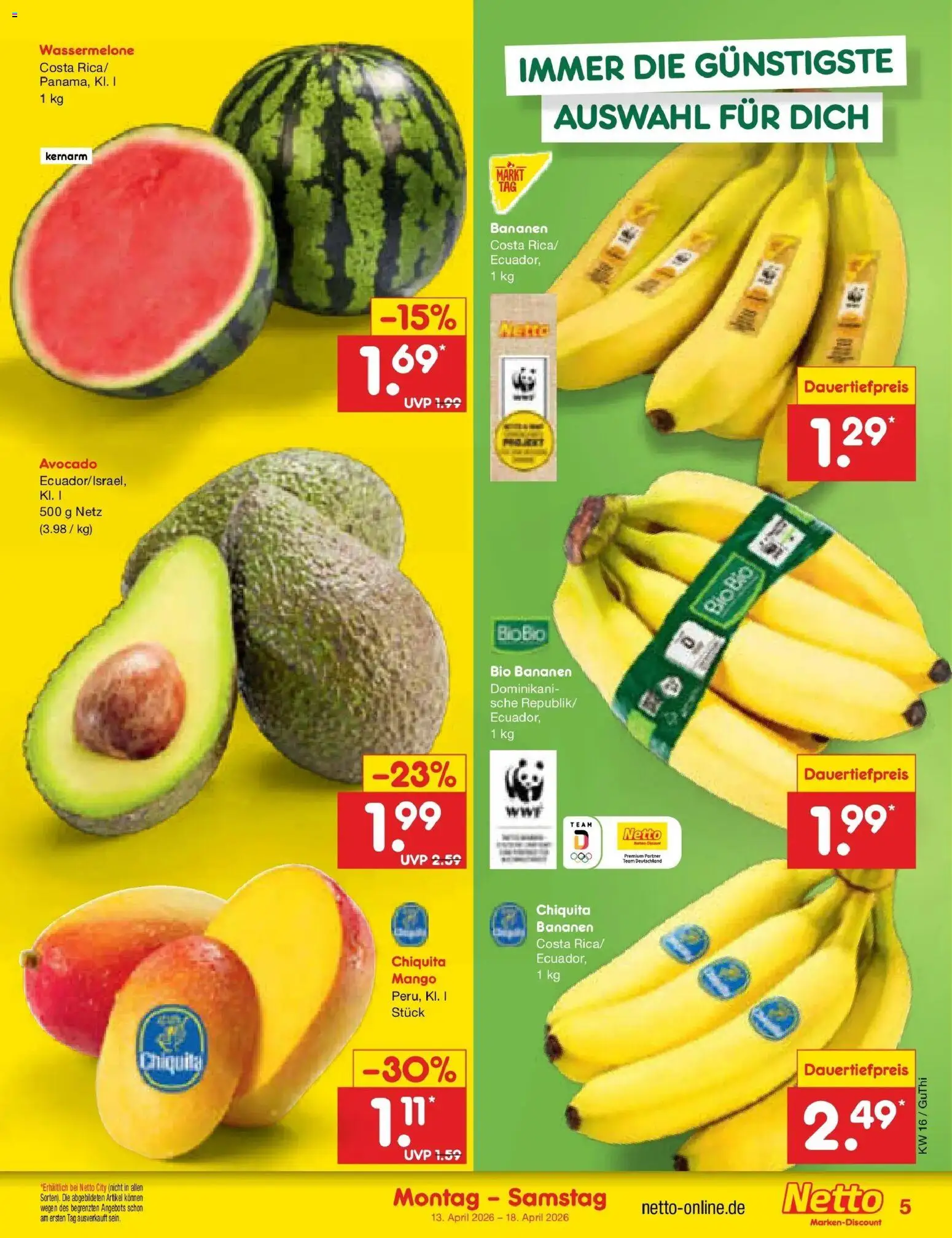 Netto Marken-Discount Prospekt Thiendorf	 – gültig ab 13.04.2026 | Seite: 7 | Produkte: Bananen, Avocado, Mango, Wassermelone