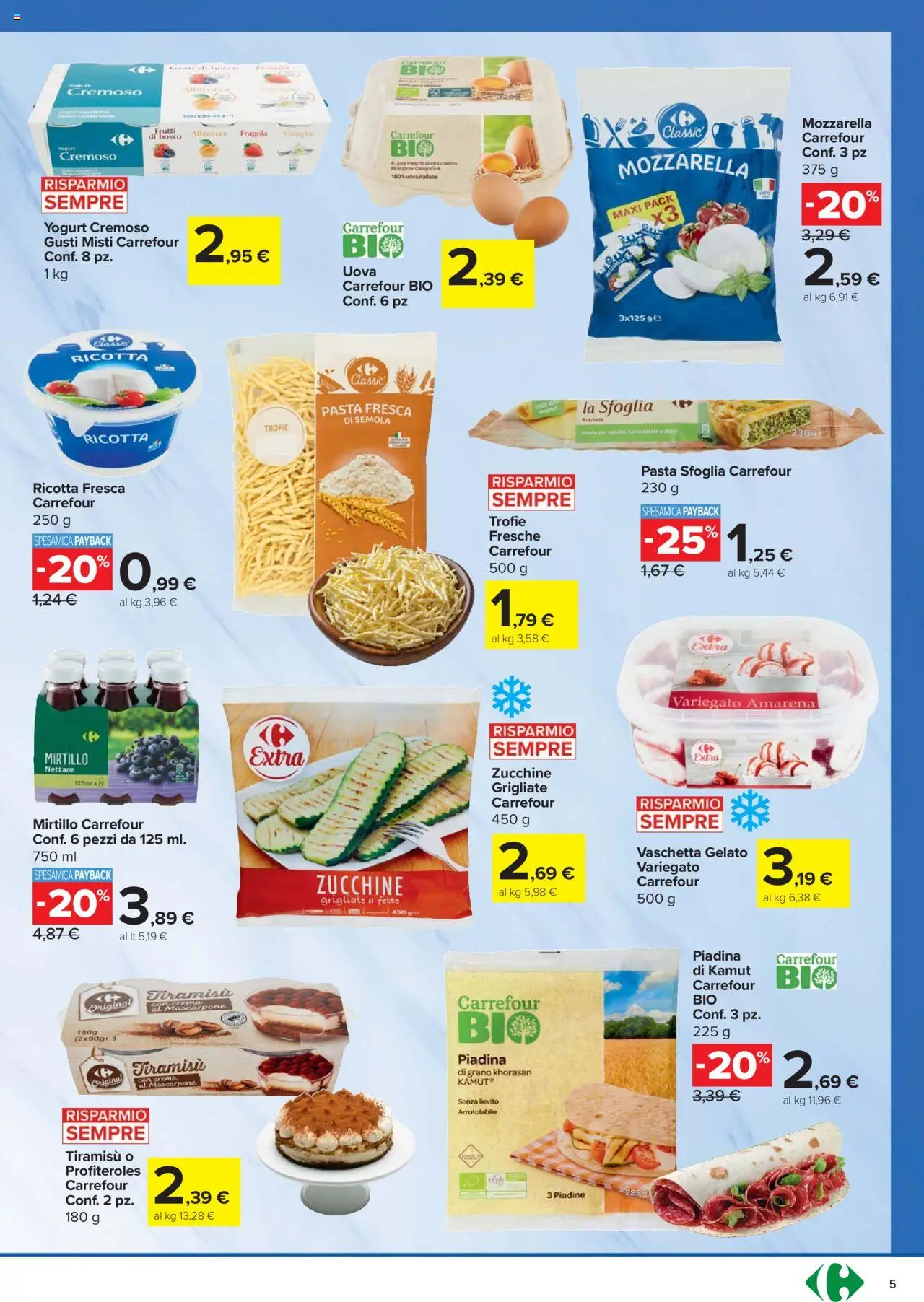 Volantino Carrefour del 07.08.2025 | Pagina: 5 | Prodotti: Yogurt, Uova, Gelato, Mascarpone