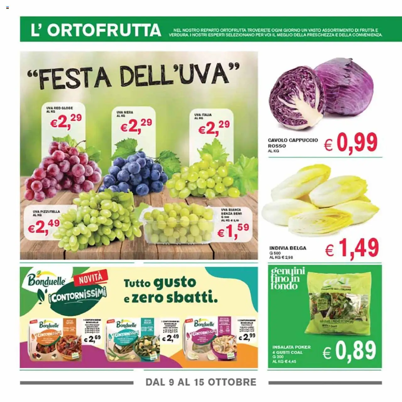Volantino Coal del 09.10.2025 | Pagina: 2 | Prodotti: Frutta, Uva, Cappuccio, Indivia