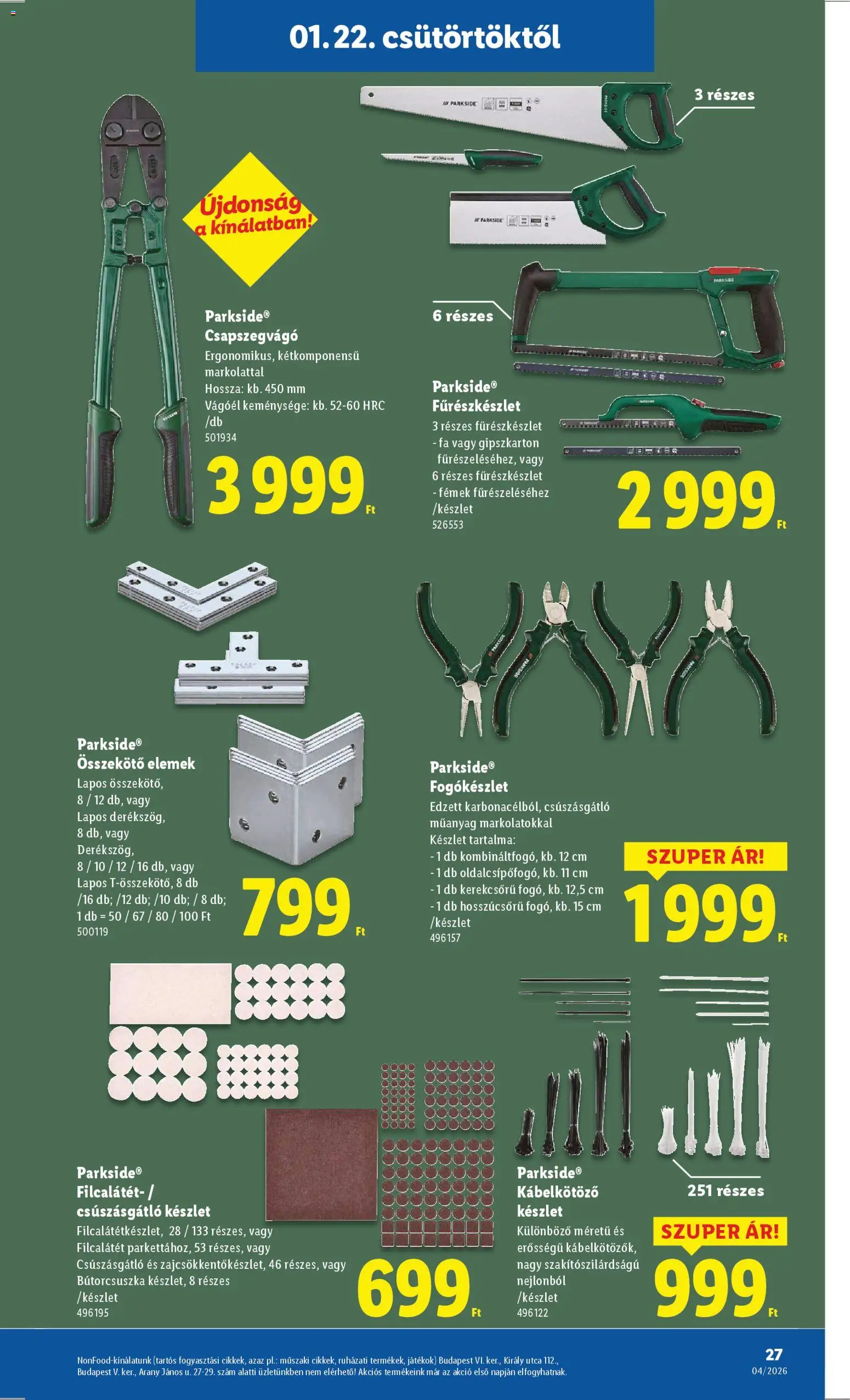 Lidl akciós ujság - amely érvényes a következő dátumtól: 22.01.2026 | Oldal: 27 | Termékek: Parkside, Gipszkarton, Játékok