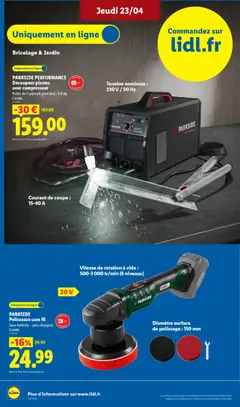 LIDL - Prévisualisation de PARKSIDE PERFORMANCE Découpeur plasma avec compresseur, Plasma cutter with compressor. Poids de l'appareil principal: 9,8 kg L'unité. valide à partir de 23.04.2026 | Page: 40