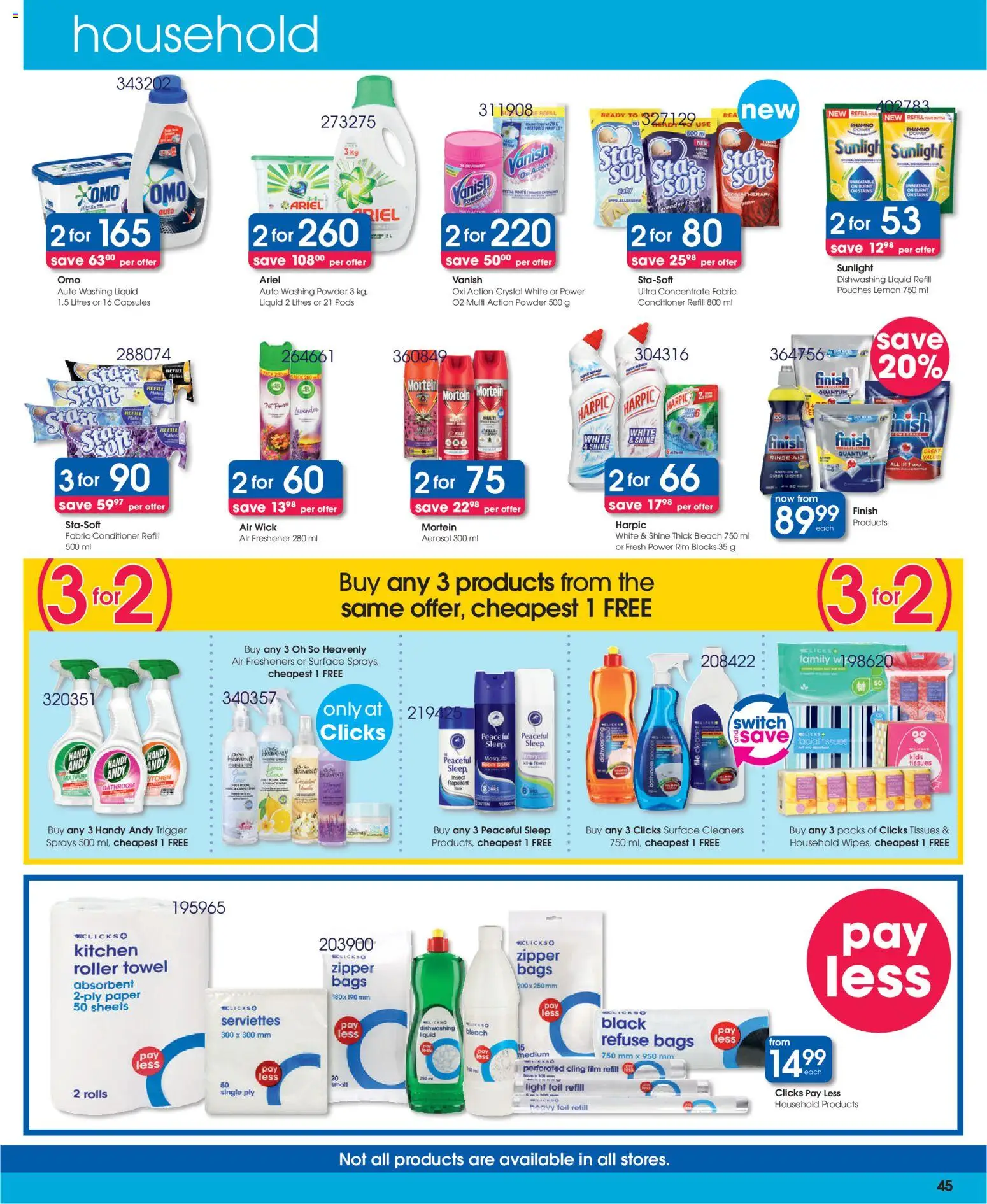 New Clicks catalogue – valid from 23.10.2025 | Page: 45 | Products: Switch, Washing powder, Paper, Tissues