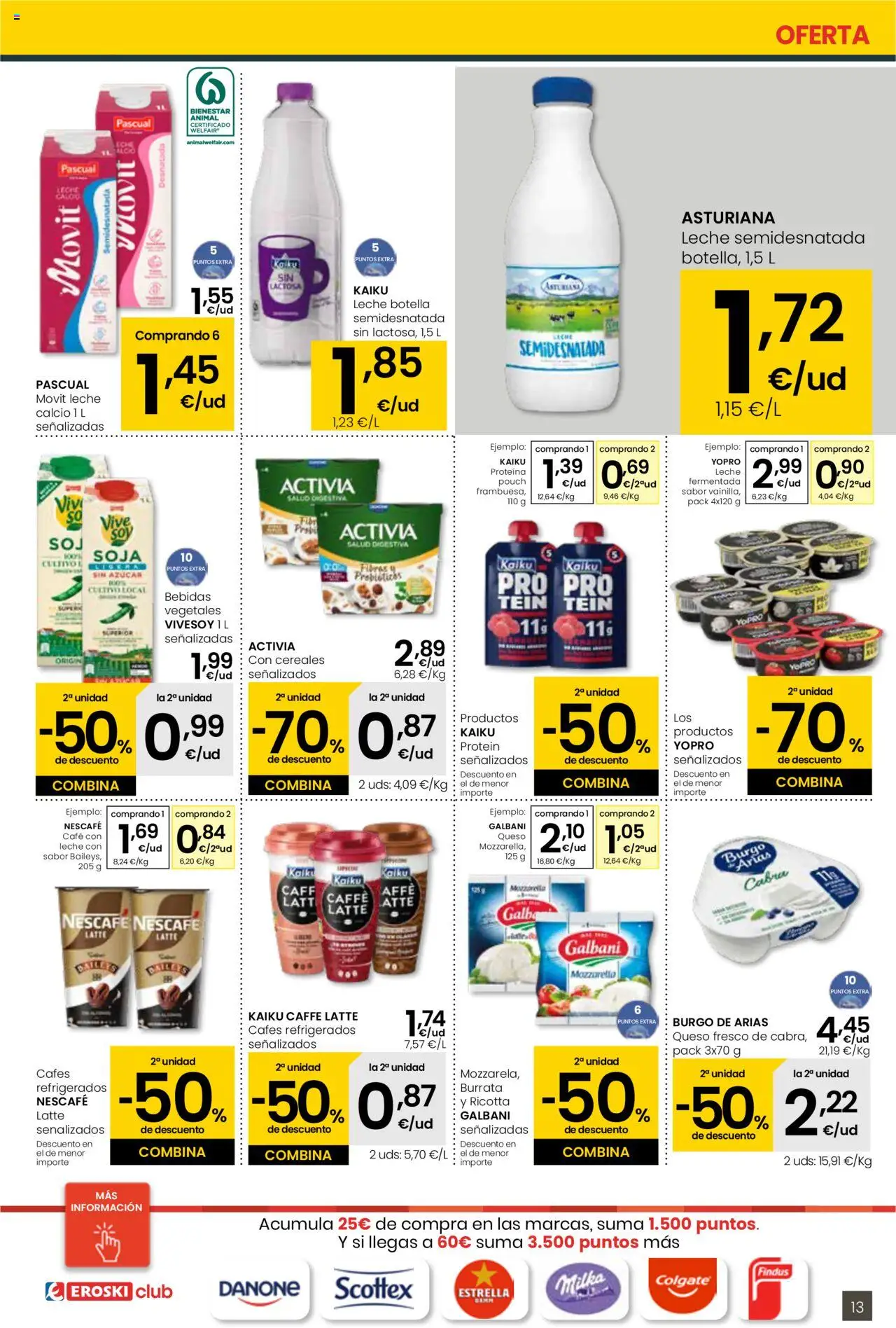 Eroski - Para conquistarte Center │ válido desde el 14.08.2025 | Página: 13 | Productos: Leche, Queso, Café, Queso fresco