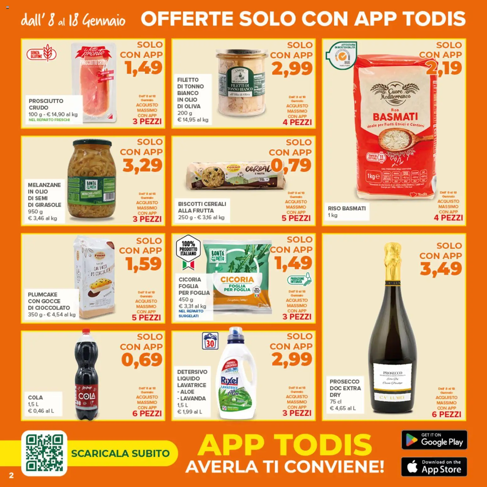 Volantino Todis del 08.01.2026 | Pagina: 2 | Prodotti: Cioccolato, Prosecco, Olio, Tonno