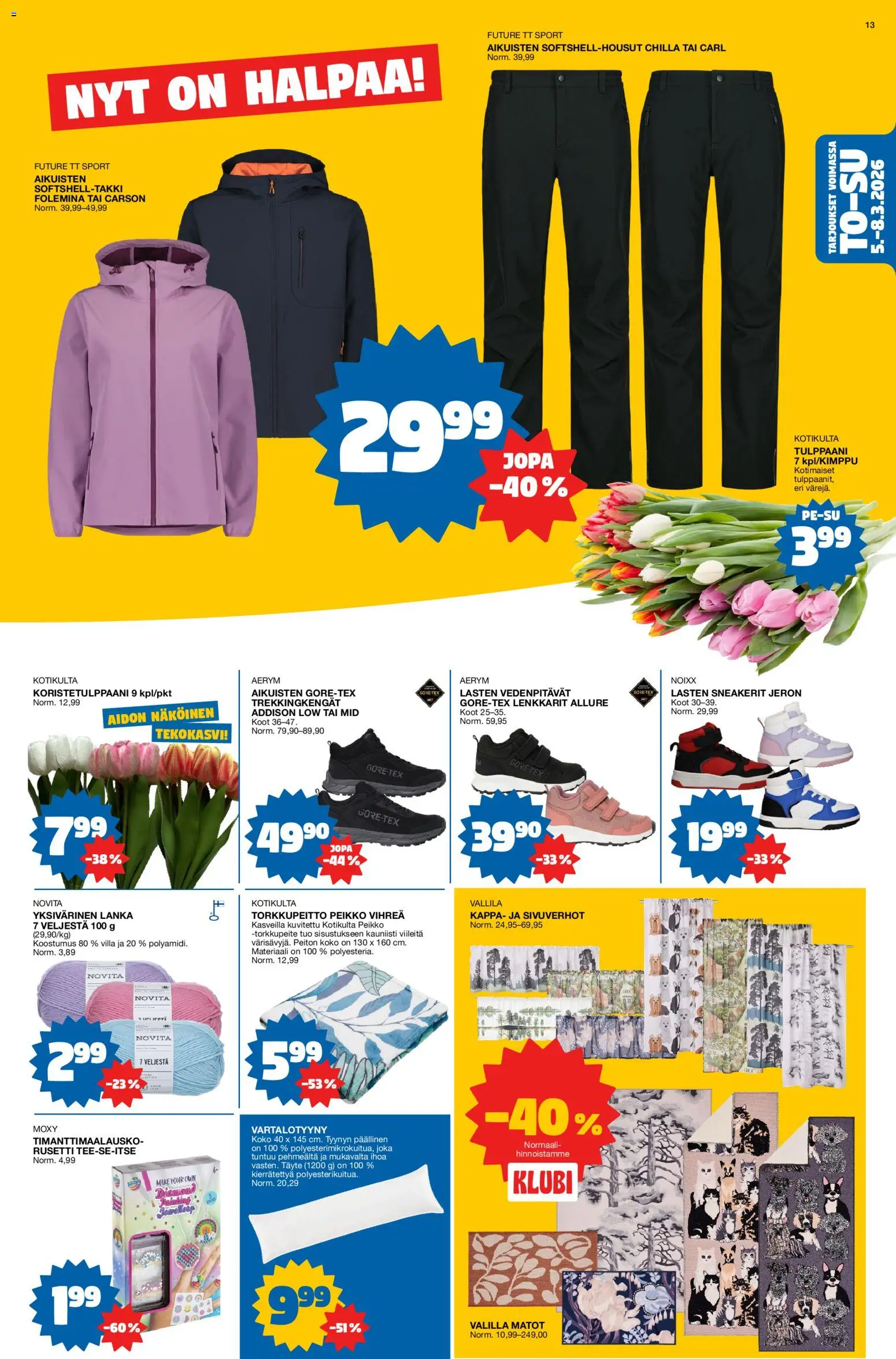 Tokmanni tarjoukset – voimassa 02.03.2026 alkaen | Sivu: 13 | Tuotteet: Matot, Lenkkarit