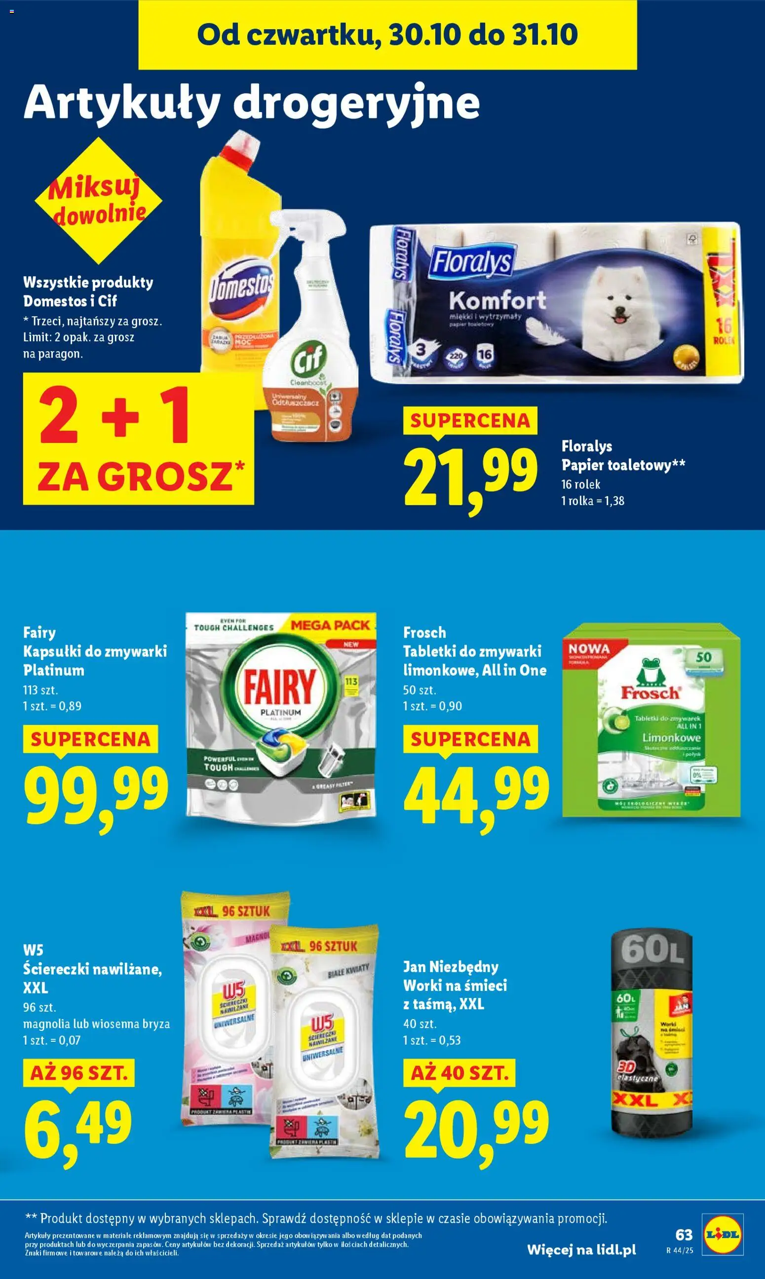 Lidl Gazetka od 30.10.2025 | Strona: 65 | Produkty: Papier toaletowy, Domestos, Fairy, Kapsułki do zmywarki